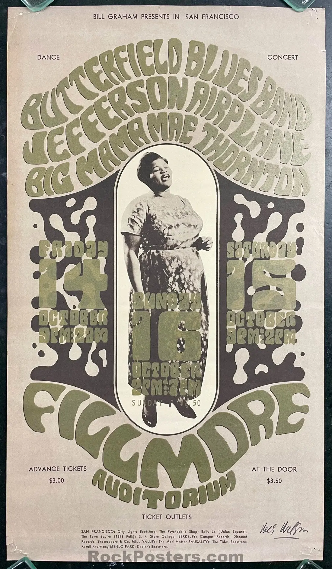 Auction -  Bg-31 - Jefferson Airplane - Grace Slick's 1St Gig - Wes Wilson Signed - Fillmore Auditorium  - 1966 Poster - Very Good 1