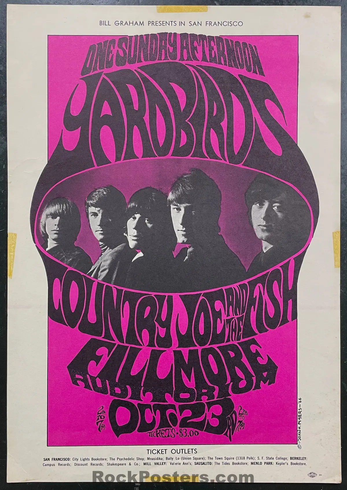 Auction - Bg-33 - Yardbirds - Jeff Beck/Jimmy Page  - 1966 Poster - Fillmore Auditorium - Very Good 1