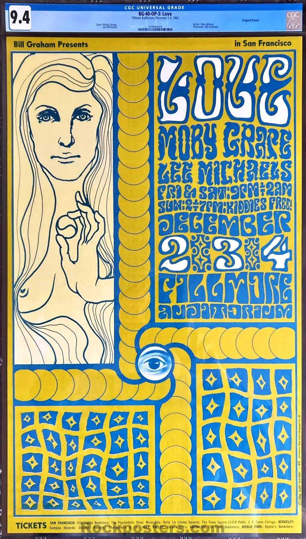 Auction - Bg-40-Op-3 - Love/Moby Grape - Wes Wilson - Fillmore Auditorium - 1966  Poster - Cgc Graded 9.4 1
