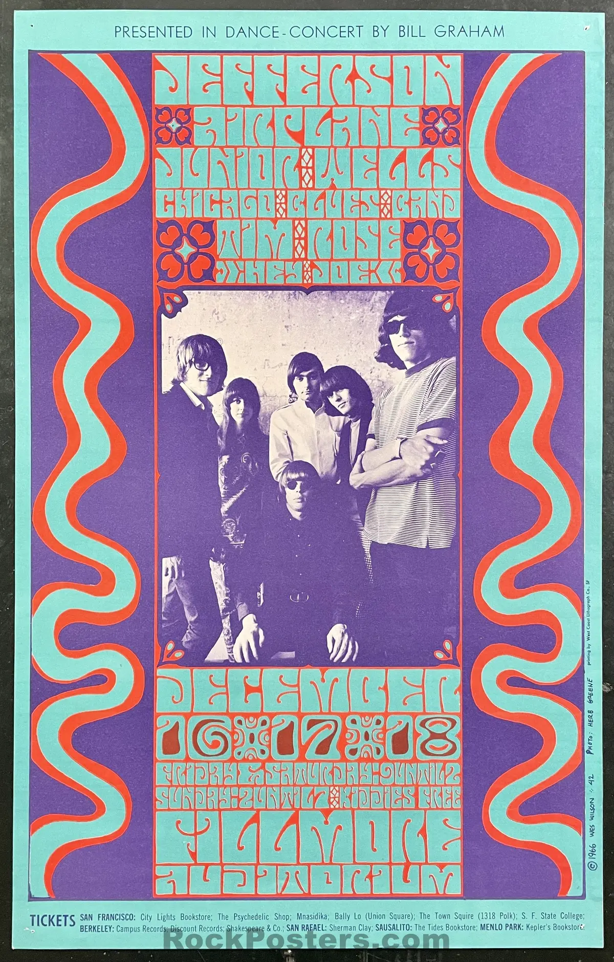 Auction - Bg-42 - Jefferson Airplane - Wes Wilson - 1966 Poster - Fillmore Auditorium - Excellent 1