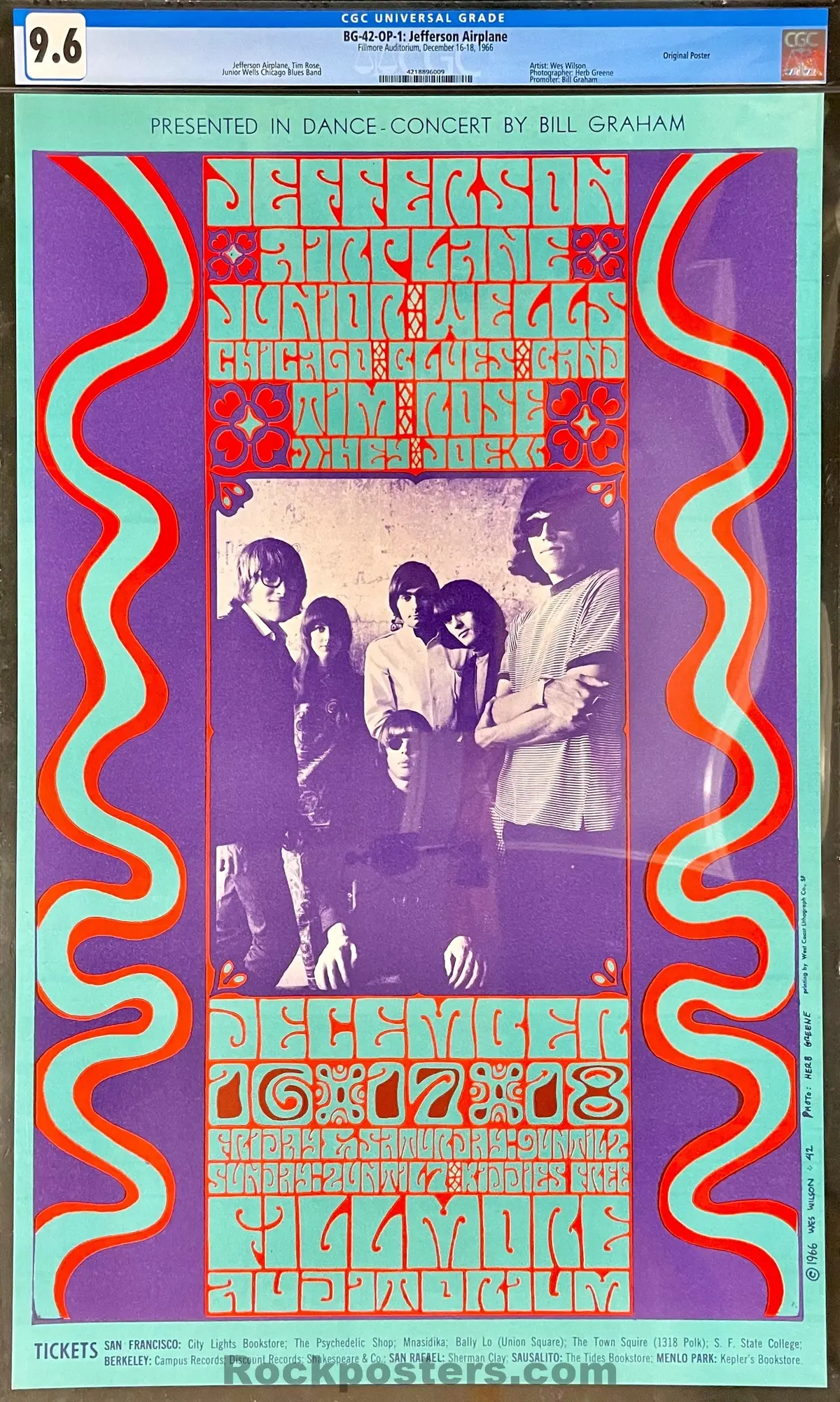 Auction - Bg-42 - Jefferson Airplane - Wes Wilson - Fillmore Auditorium - 1966 Poster - Cgc Graded 9.6 1
