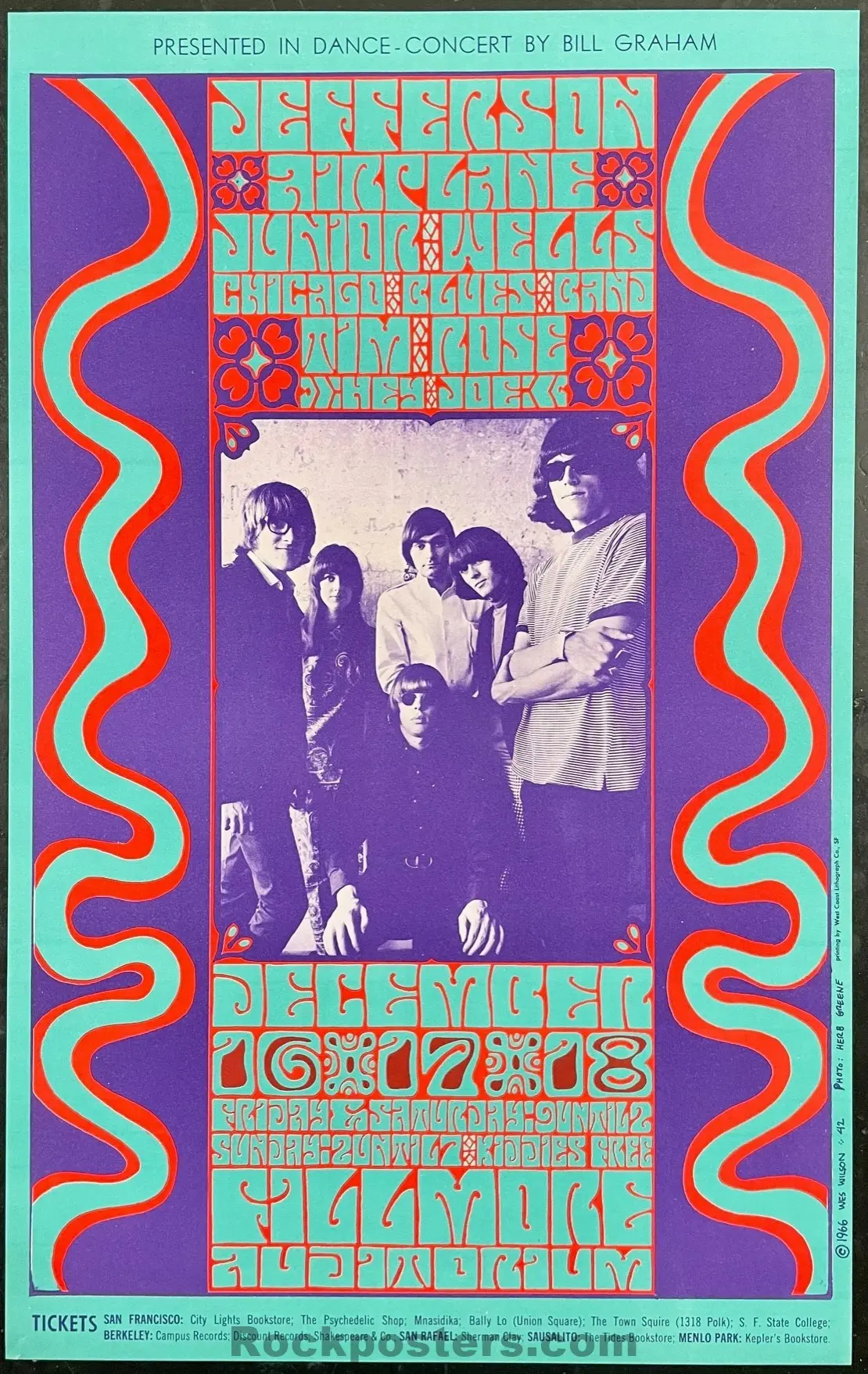 Auction - Bg-42 - Jefferson Airplane - Wes Wilson - 1966 Poster - Fillmore Auditorium - Near Mint Minus 1