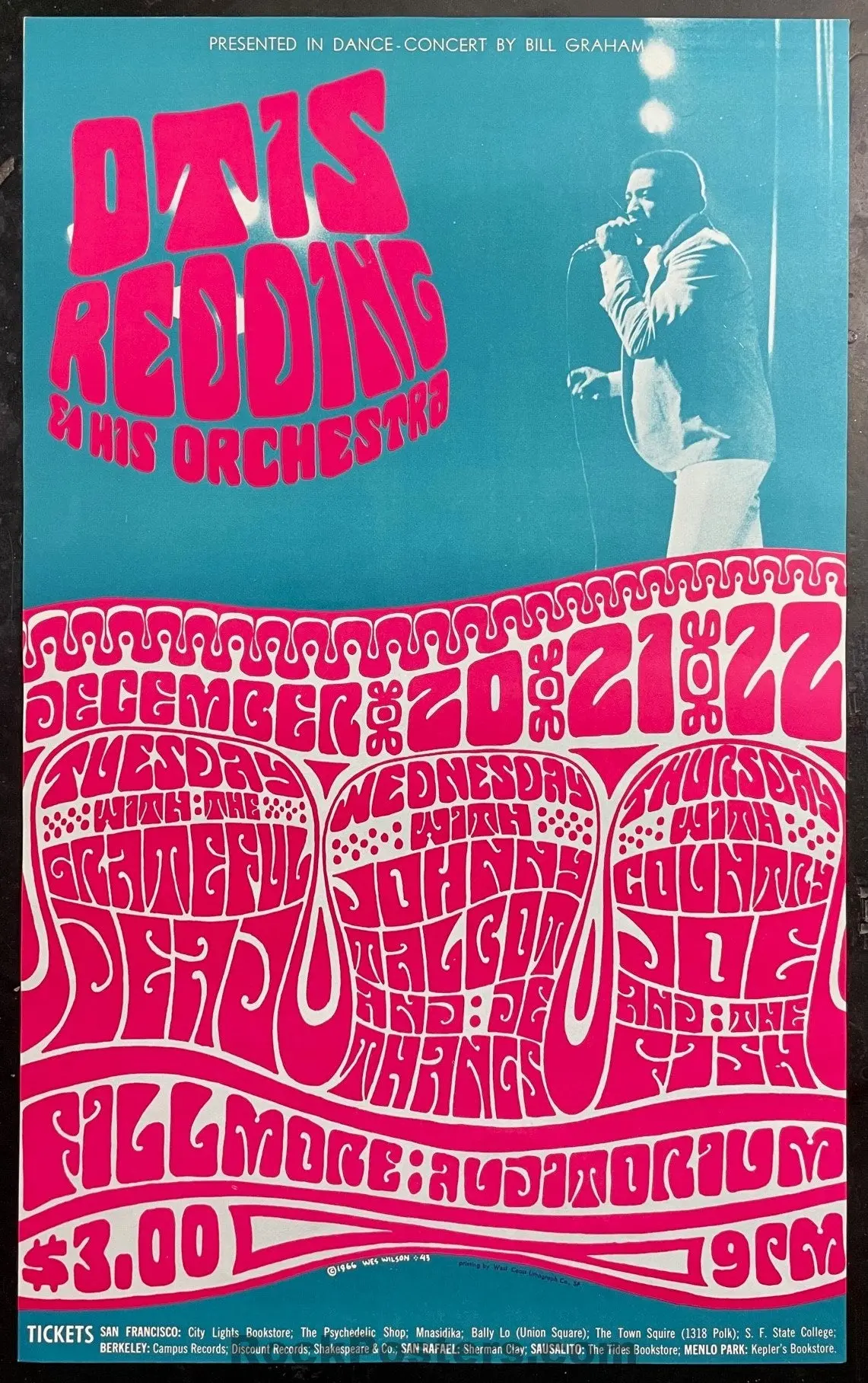 Auction - Bg-43 - Grateful Dead Otis Redding - Wes Wilson - Fillmore Auditorium - 1966 Poster - Near Mint Minus 1
