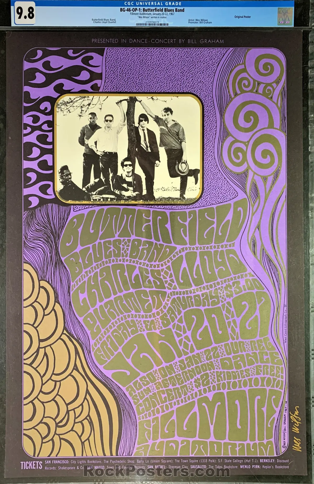 Auction - Bg-46 - Butterfield Blues Band - Wes Wilson Signed - 1967 Poster - Fillmore Auditorium - Cgc Graded 9.8 1