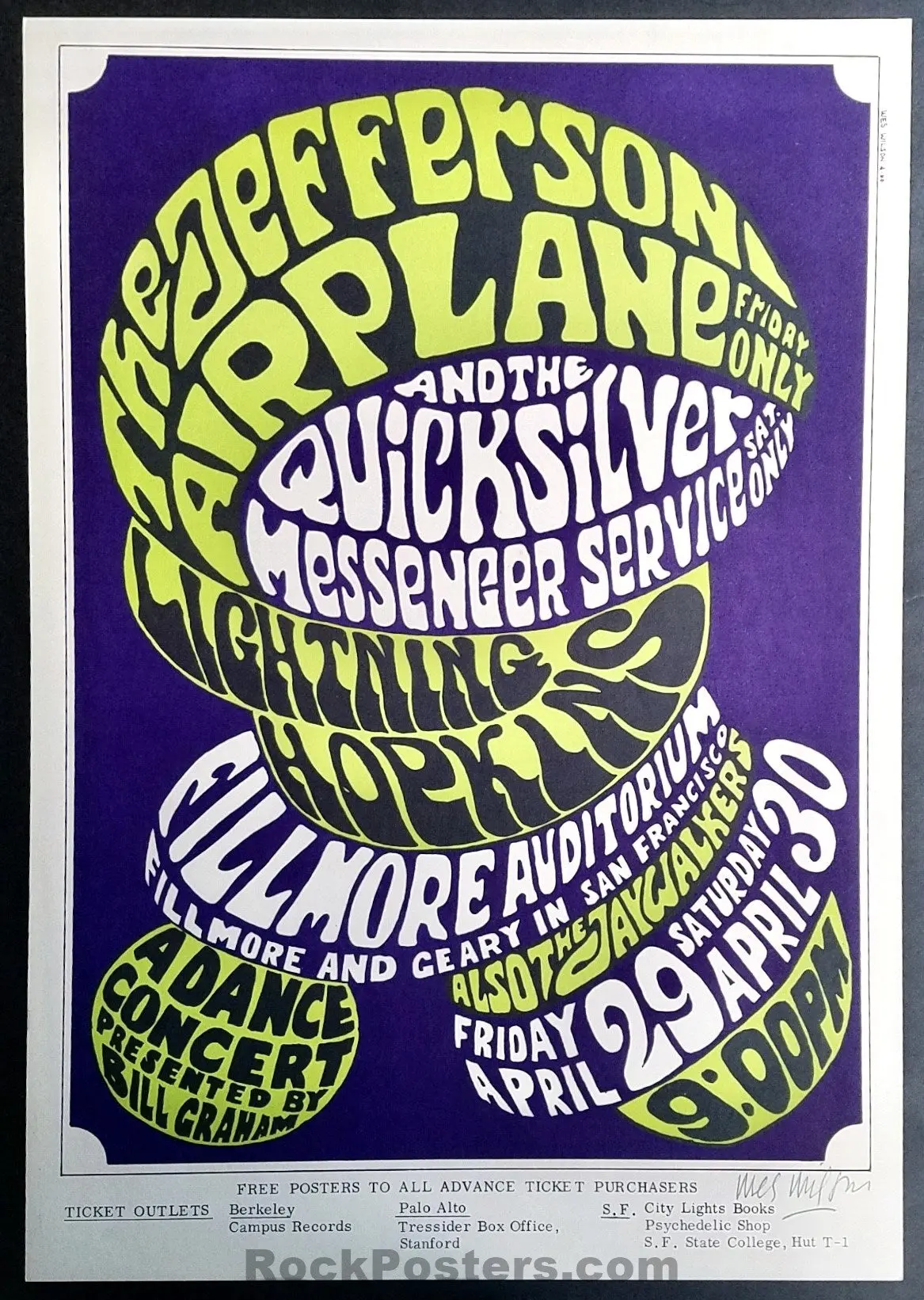 Auction - Bg-4 - Jefferson Airplane - Wes Wilson Signed - 1966 Poster - Fillmore Auditorium - Near Mint 1
