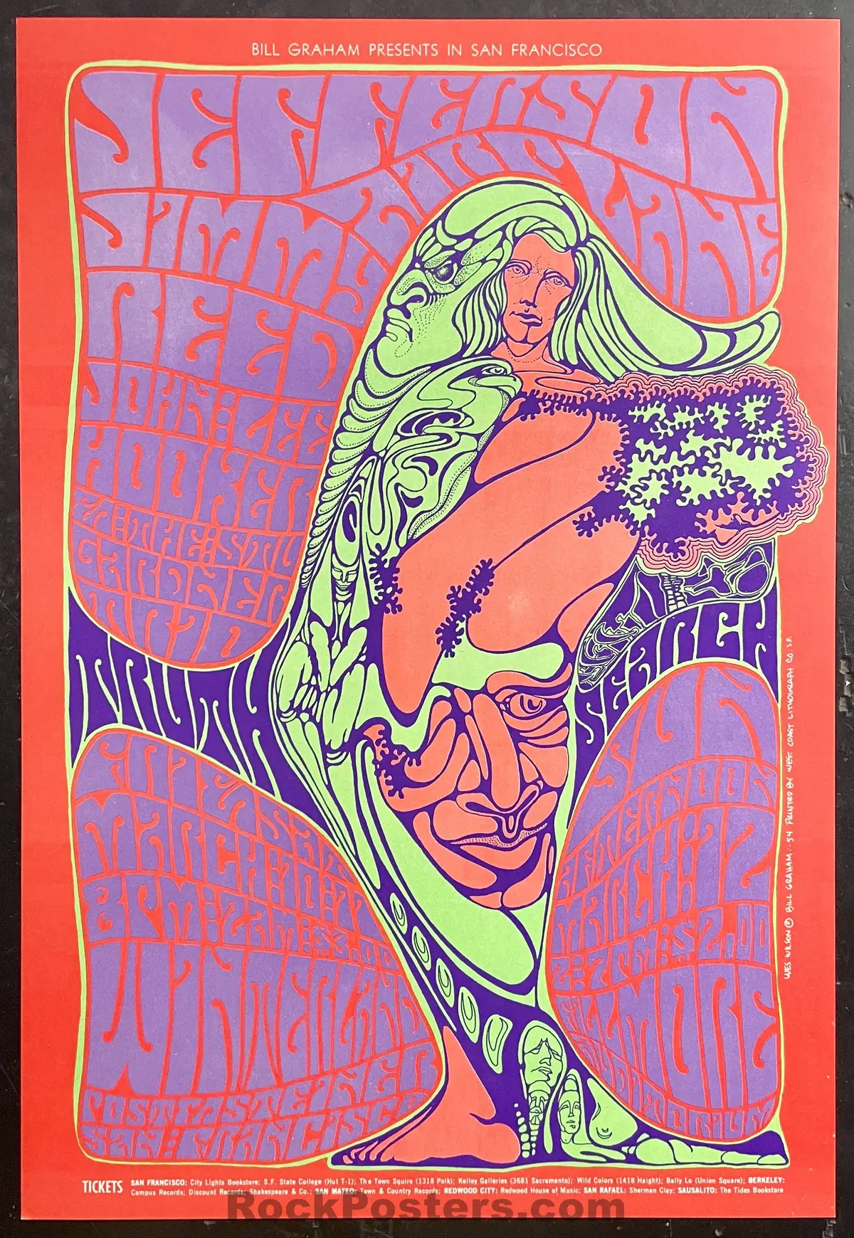 Auction - Bg-54 - Jefferson Airplane - Wes Wilson - 1967 Poster - Fillmore/Winterland - Near Mint Minus 1