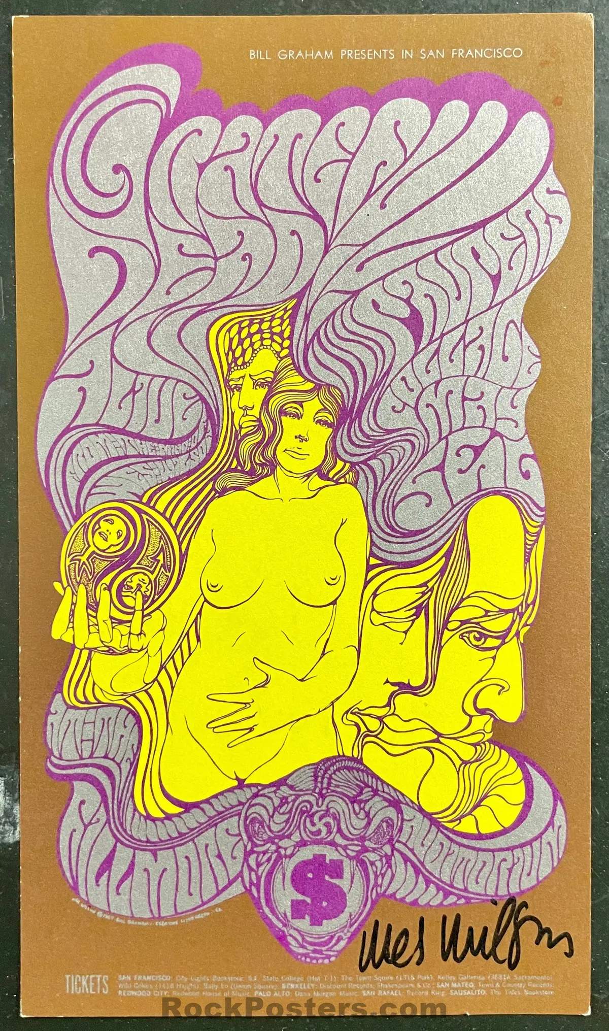 Auction - Bg-62-Rp - Grateful Dead - Wes Wilson Signed - Postcard - Fillmore Auditorium - Near Mint Minus 1