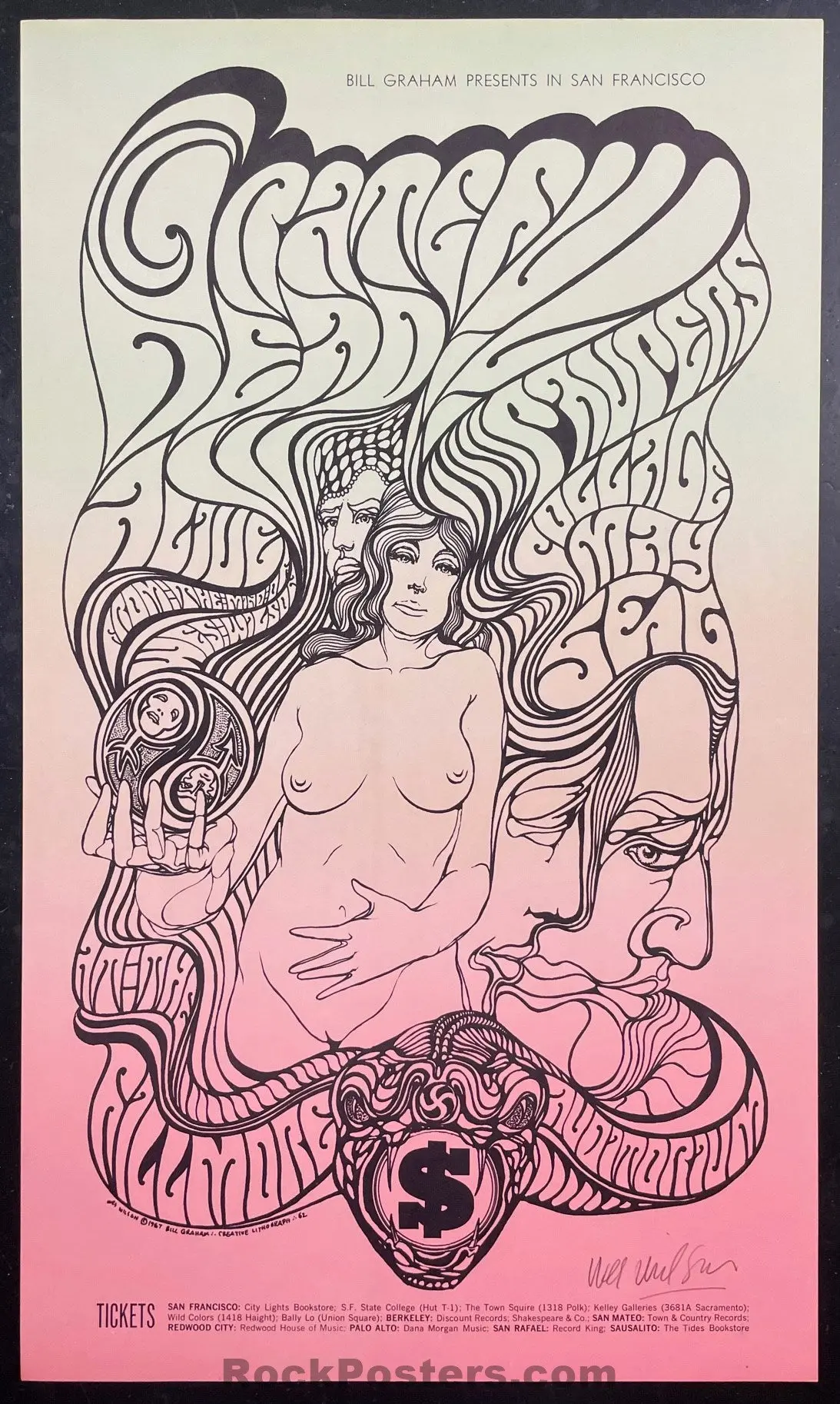Auction - Bg-62 - Grateful Dead - Wes Wilson Signed - 1967 Poster - Fillmore Auditorium -  Near Mint 1