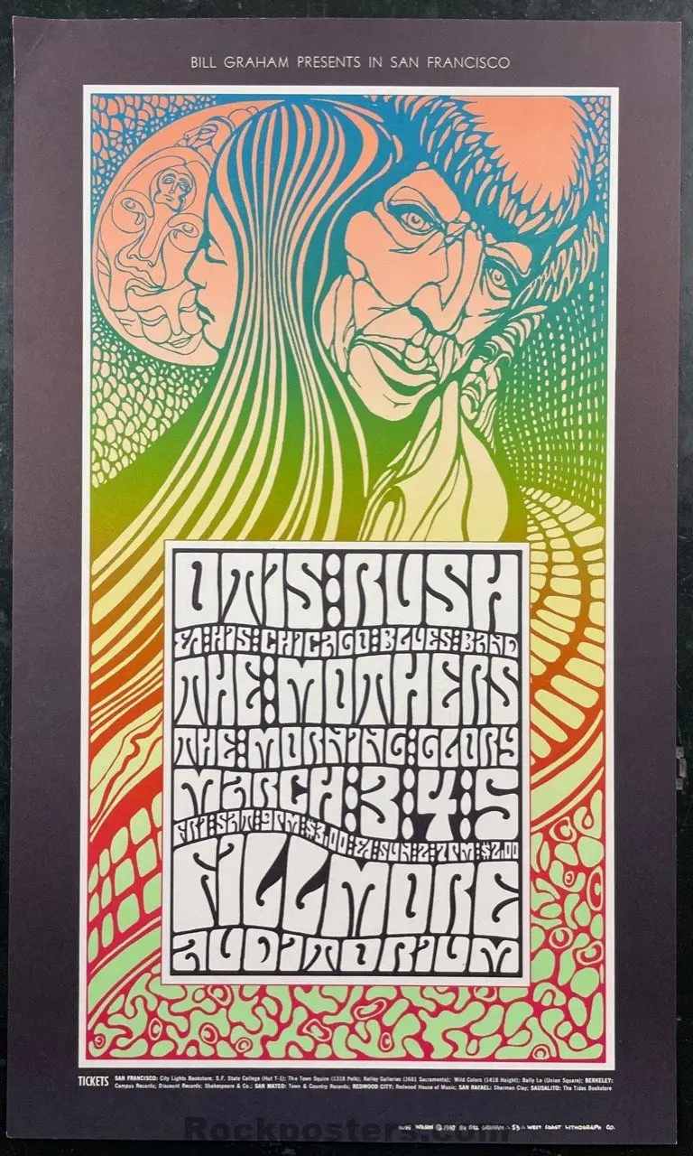 Bg-53 - Zappa Mothers Otis Rush - Wes Wilson - 1967 Poster - Fillmore Auditorium - Excellent 1