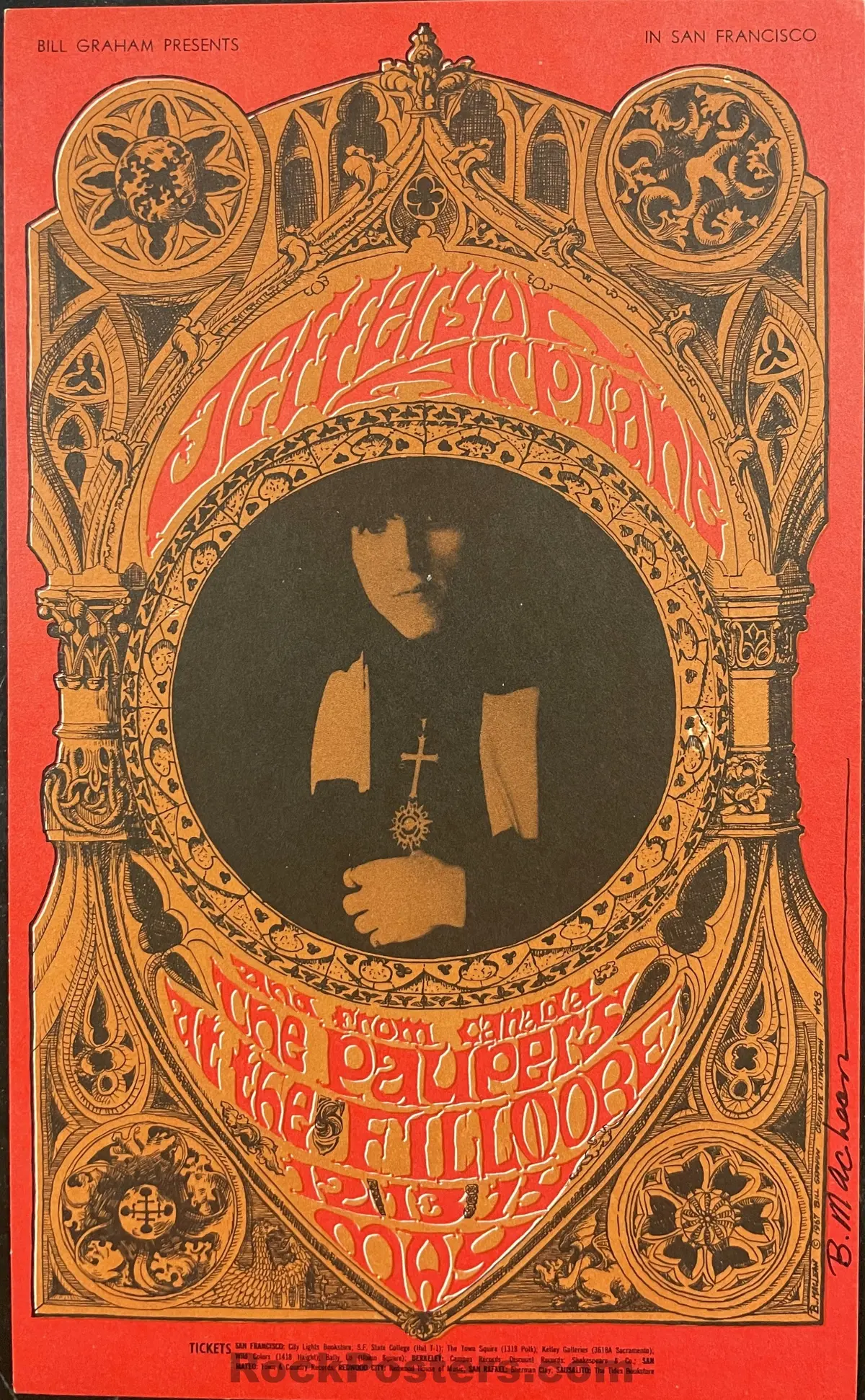 Auction - Bg-63 - Jefferson Airplane - Bonnie Maclean Signed - 1967 Postcard - Fillmore Auditorium - Near Mint 1