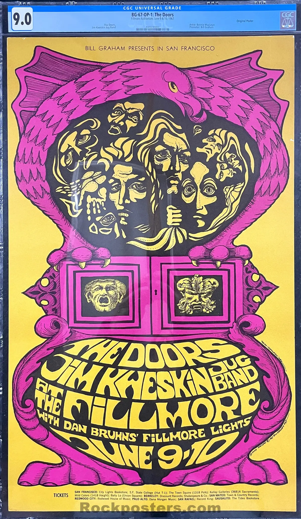 Auction - Bg-67 - The Doors - Bonnie Maclean - 1967 Poster - Fillmore Auditorium - Cgc Graded 9.0 1