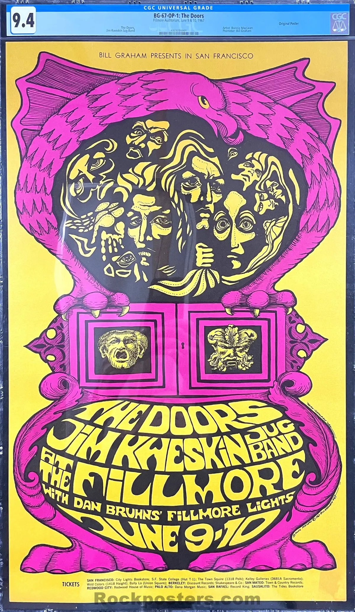 Auction - Bg-67 - The Doors - Bonnie Maclean - 1967 Poster - Fillmore Auditorium - Cgc Graded 9.4 1