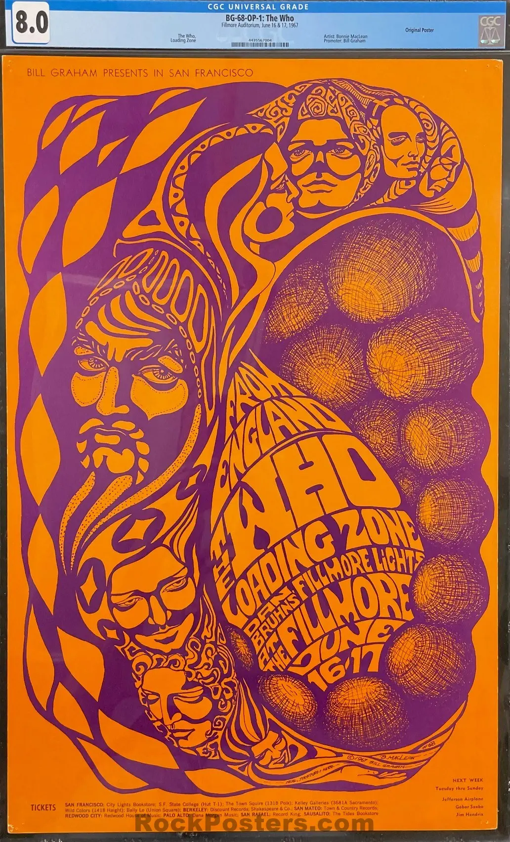 Auction - Bg-68 - The Who - Bonnie Maclean - 1967 Poster - Fillmore Auditorium - Cgc Graded 8.0 1