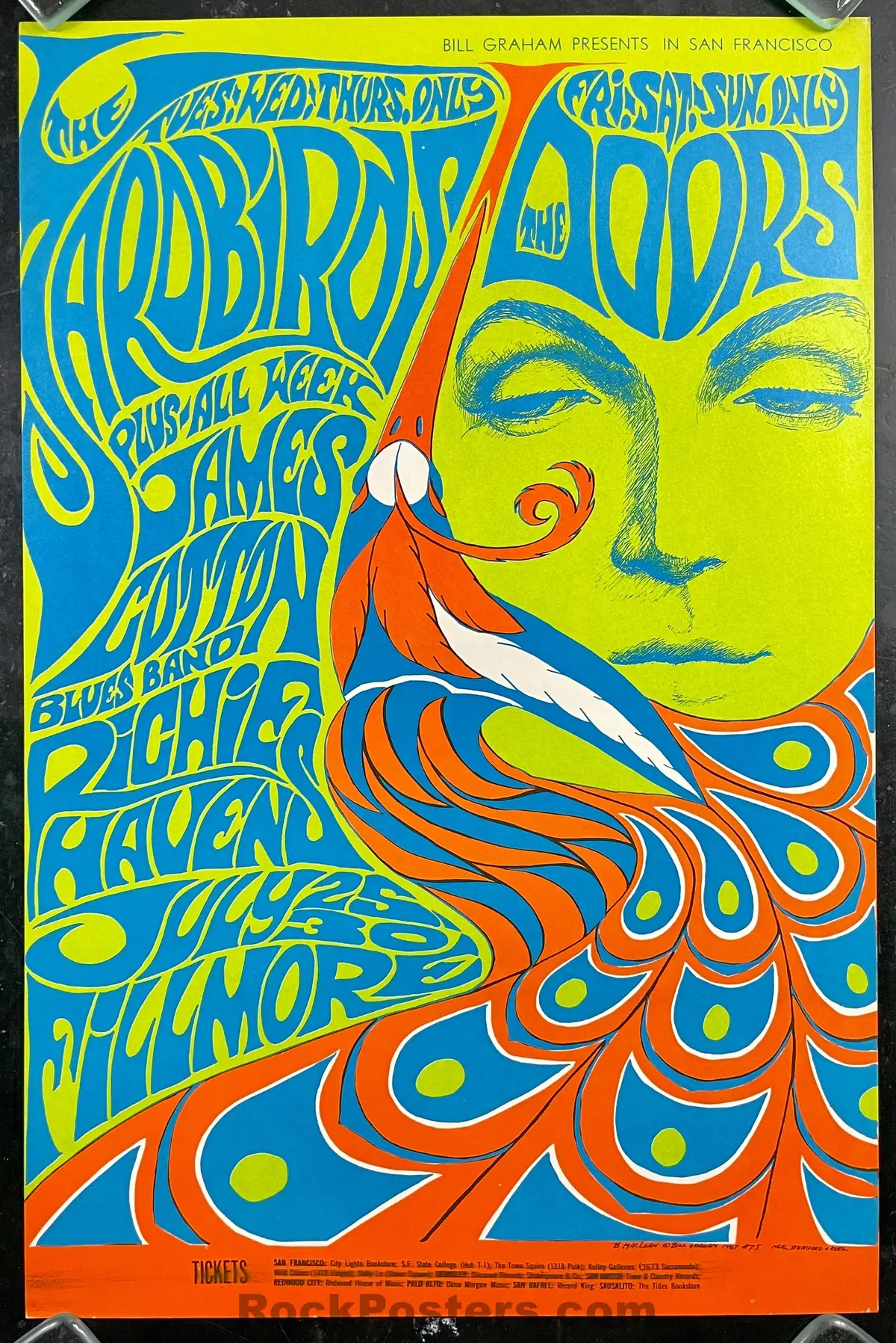Auction - Bg-75 - Doors /Yardbirds - Bonnie Maclean - Fillmore Auditorium - 1967 Poster - Excellent 1