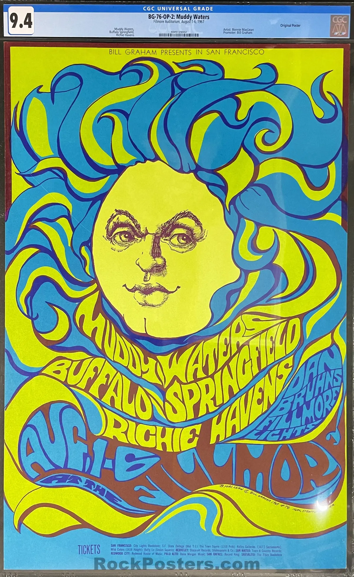 Auction - Bg-76 - Buffalo Springfield - Bonnie Maclean - 1967 Poster - Fillmore Auditorium - Cgc Graded 9.4 1