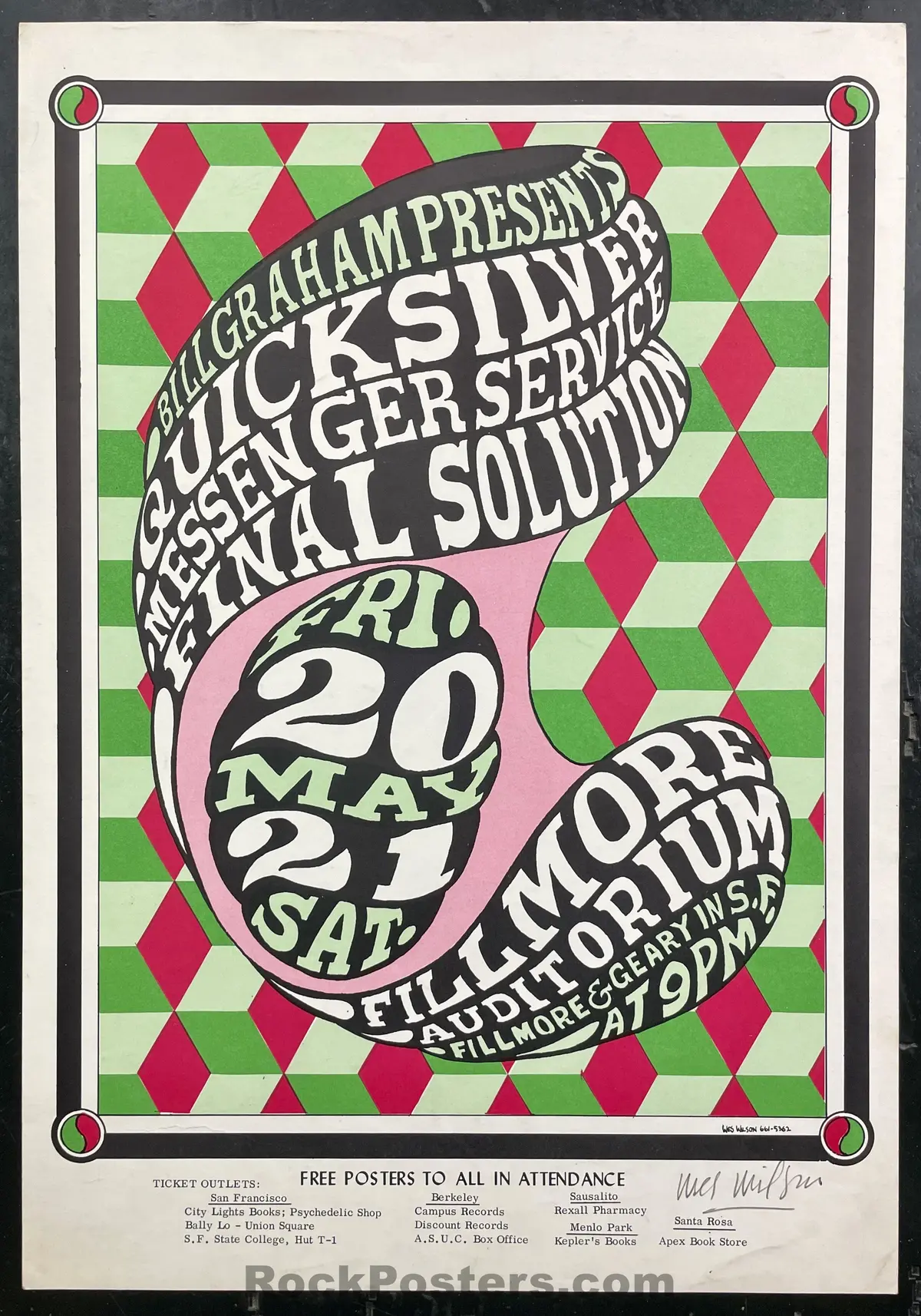 Auction - Bg-7 - Quicksilver Messenger - Wes Wilson Signed - 1966 Poster - Fillmore Auditorium - Excellent 1