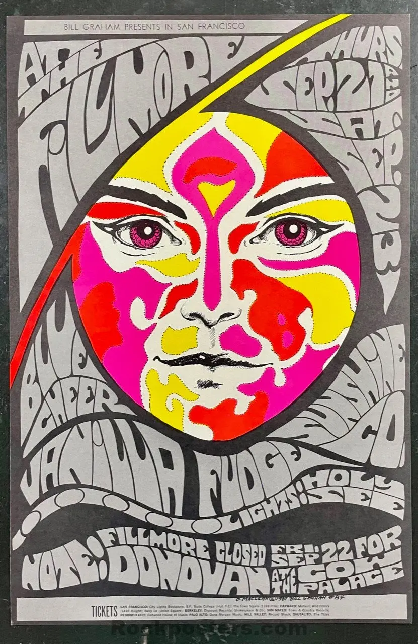 Auction - Bg-84 - Blue Cheer Vanilla Fudge - Bonnie Maclean - 1967 Poster - Fillmore Auditorium - Near Mint 1