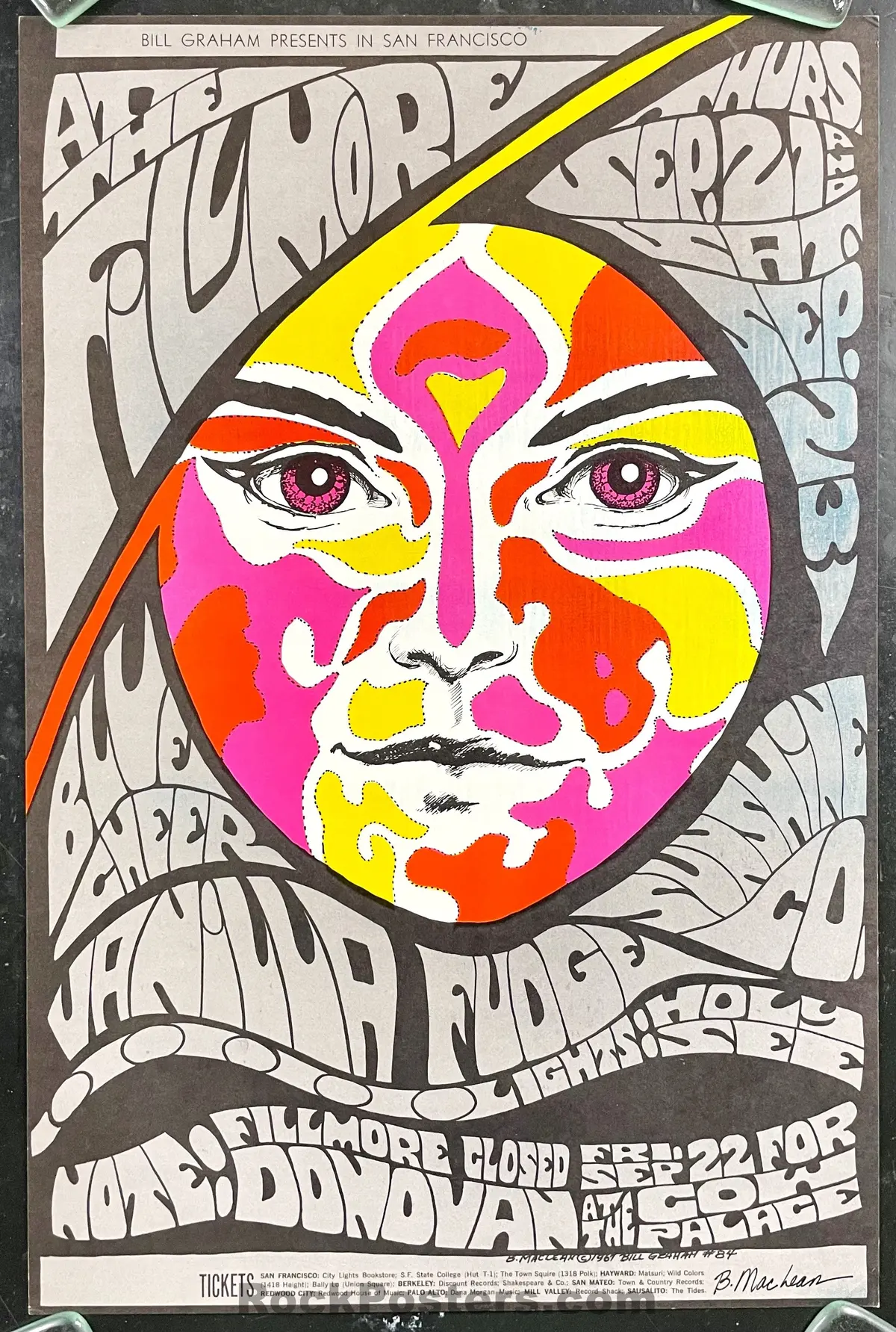 Auction - Bg-84 - Blue Cheer - Bonnie Maclean Signed - Fillmore Auditorium -  1967 Poster - Near Mint Minus 1