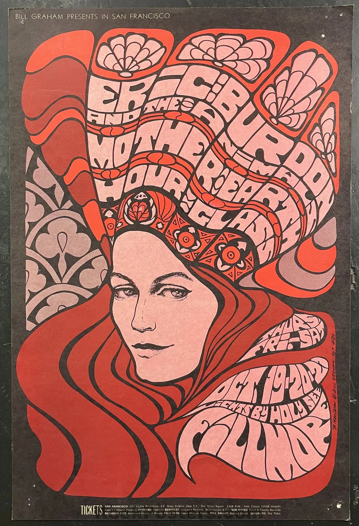Auction - Bg-89 - Eric Burdon & Animals - 1967 Poster - Fillmore Auditorium - Excellent 1