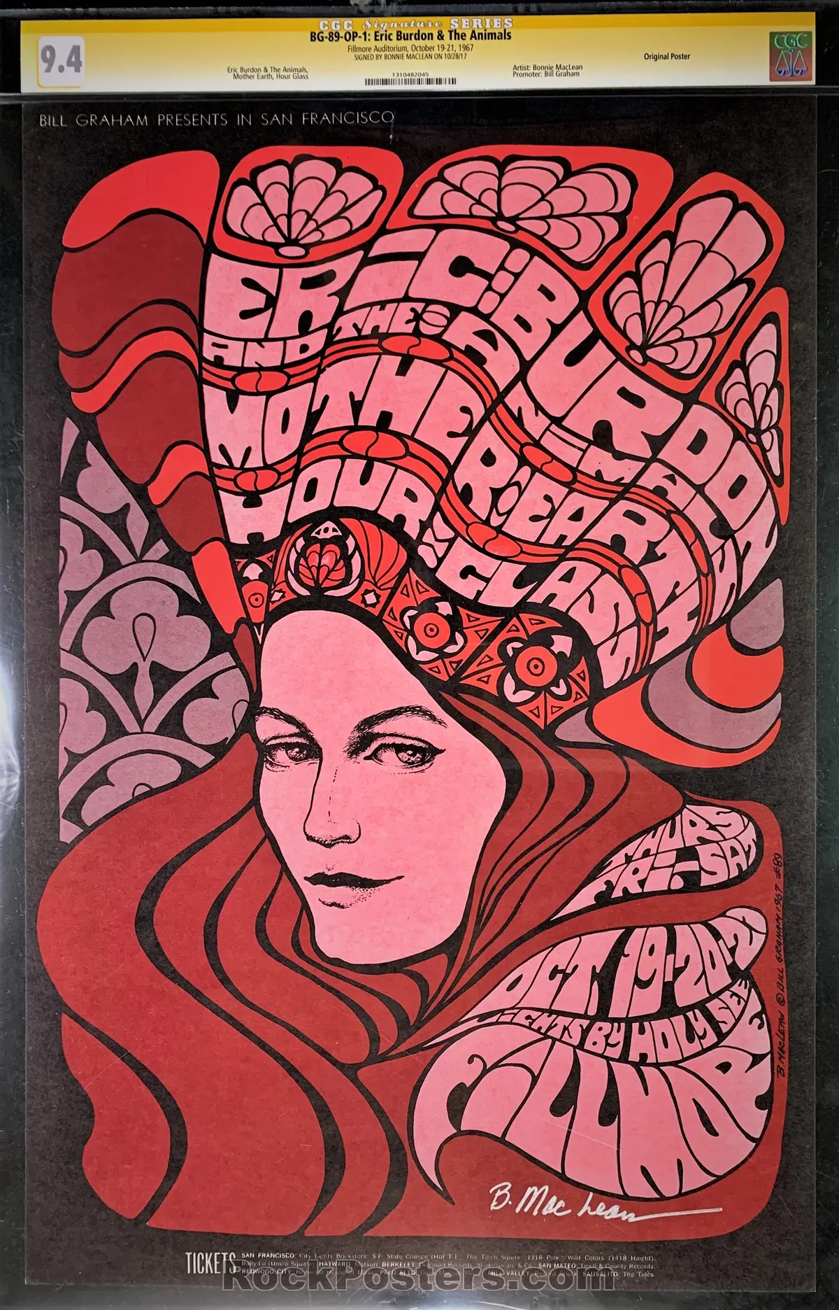 Auction - Bg-89 - Eric Burdon And The Animals - Bonnie Maclean Signed Poster - Fillmore Auditorium - Condition - Cgc Graded Signature Series 9.4 1