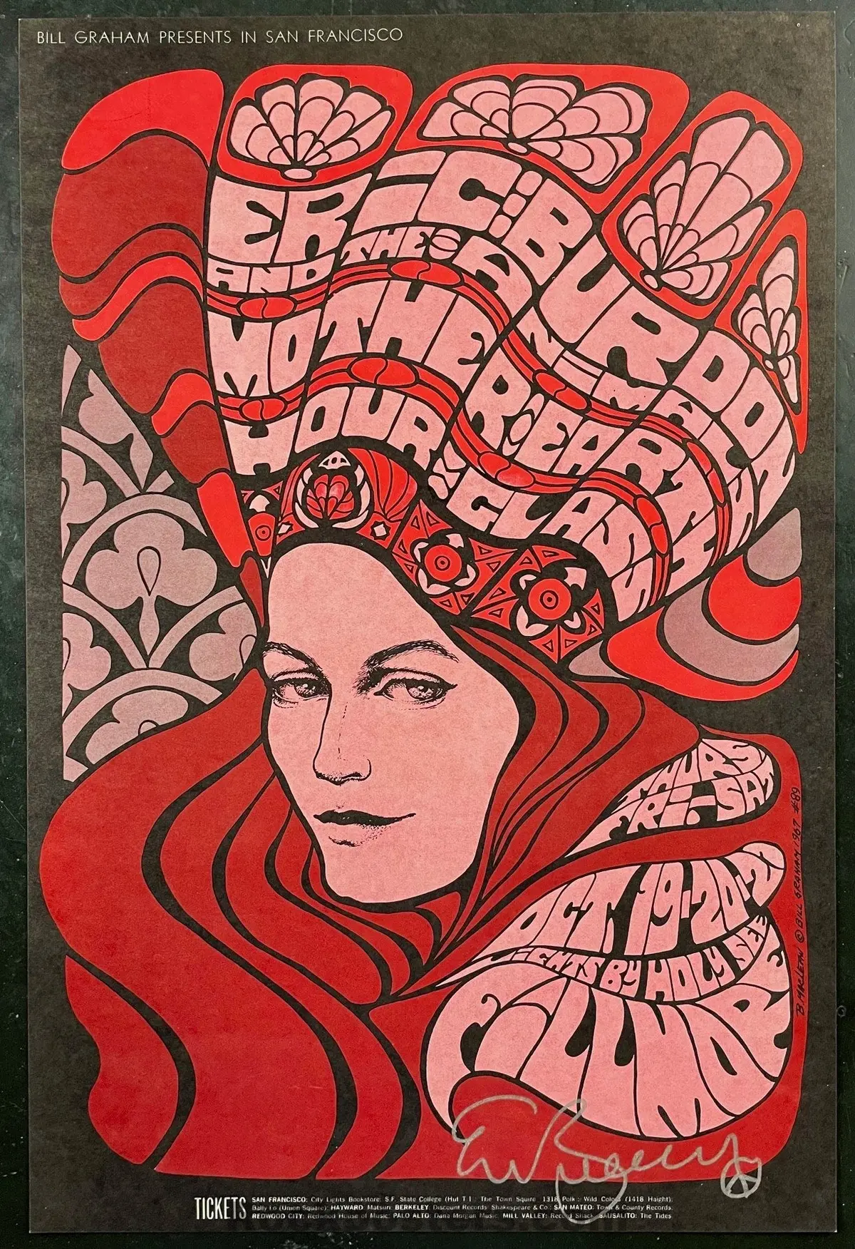 Auction - Bg-89 -  The Animals - Allman Brothers - Eric Burden Signed - Bonnie Maclean - 1967 Poster - Fillmore Auditorium - Near Mint 1