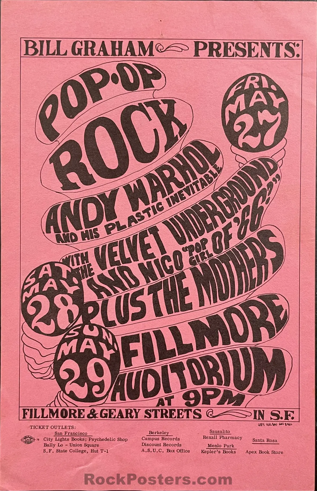 Auction - Bg-8  - Andy Warhol Velvet Underground - 1966 Handbill - Fillmore Auditorium  - Excellent 1