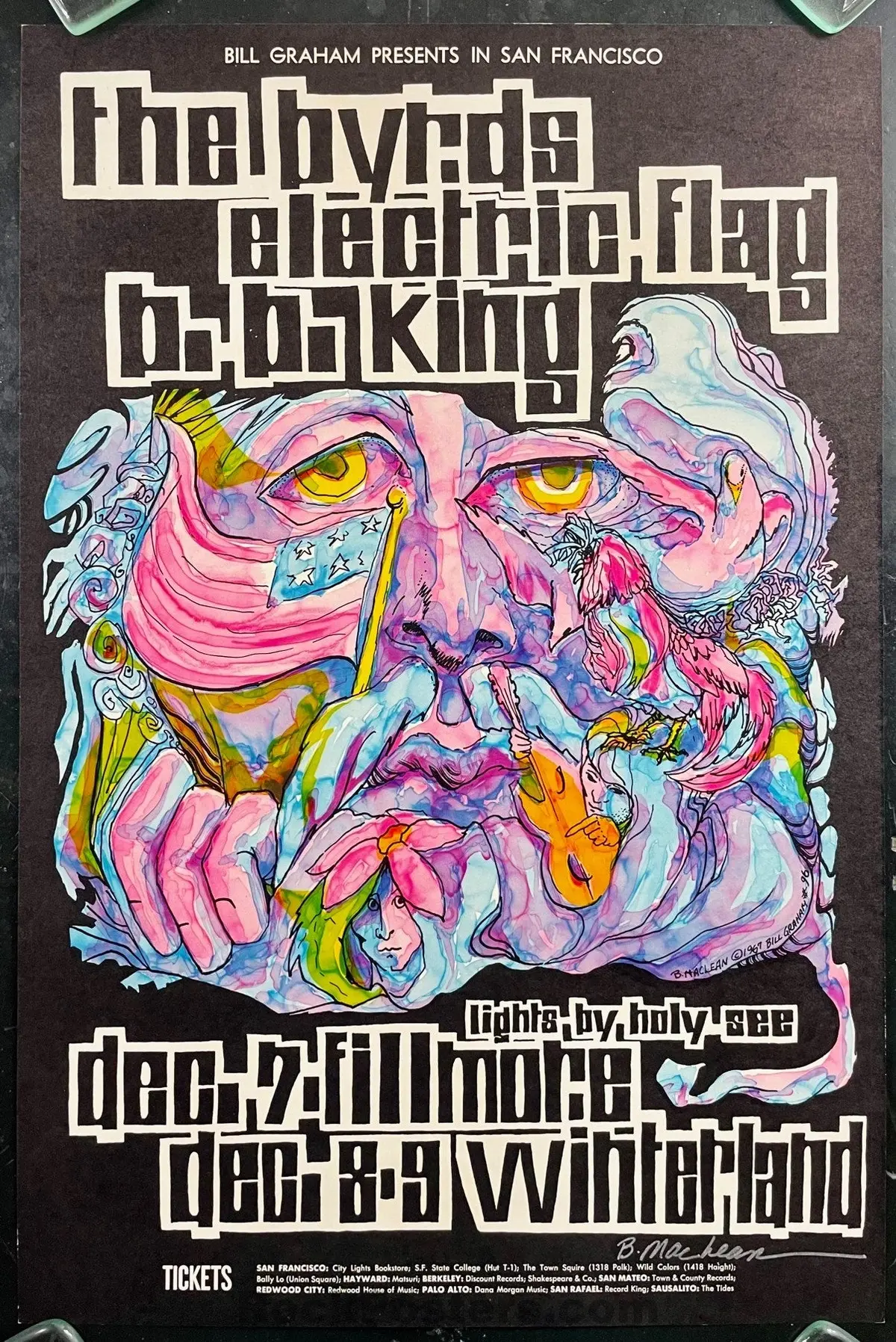Auction - Bg-96 - Byrds Bb King - Bonnie Maclean Signed - Fillmore Auditorium - 1967 Poster - Near Mint 1