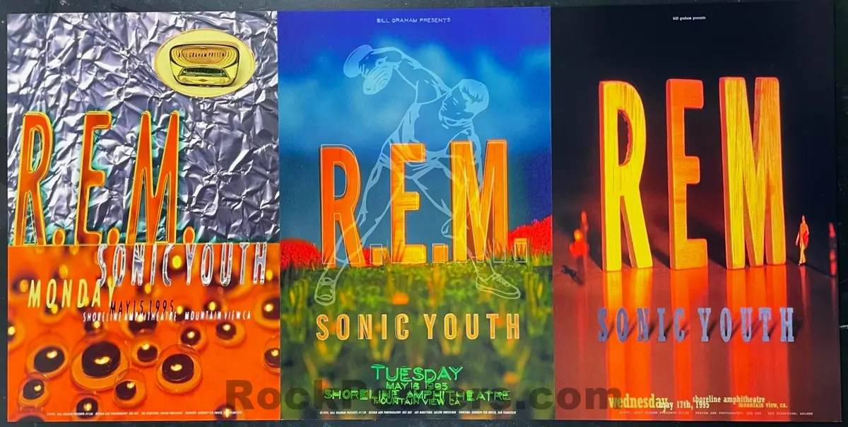 Bgp-113 - R.E.M. - Sonic Youth -  1995 Concert Poster -  Mountain View - Near Mint Minus 1