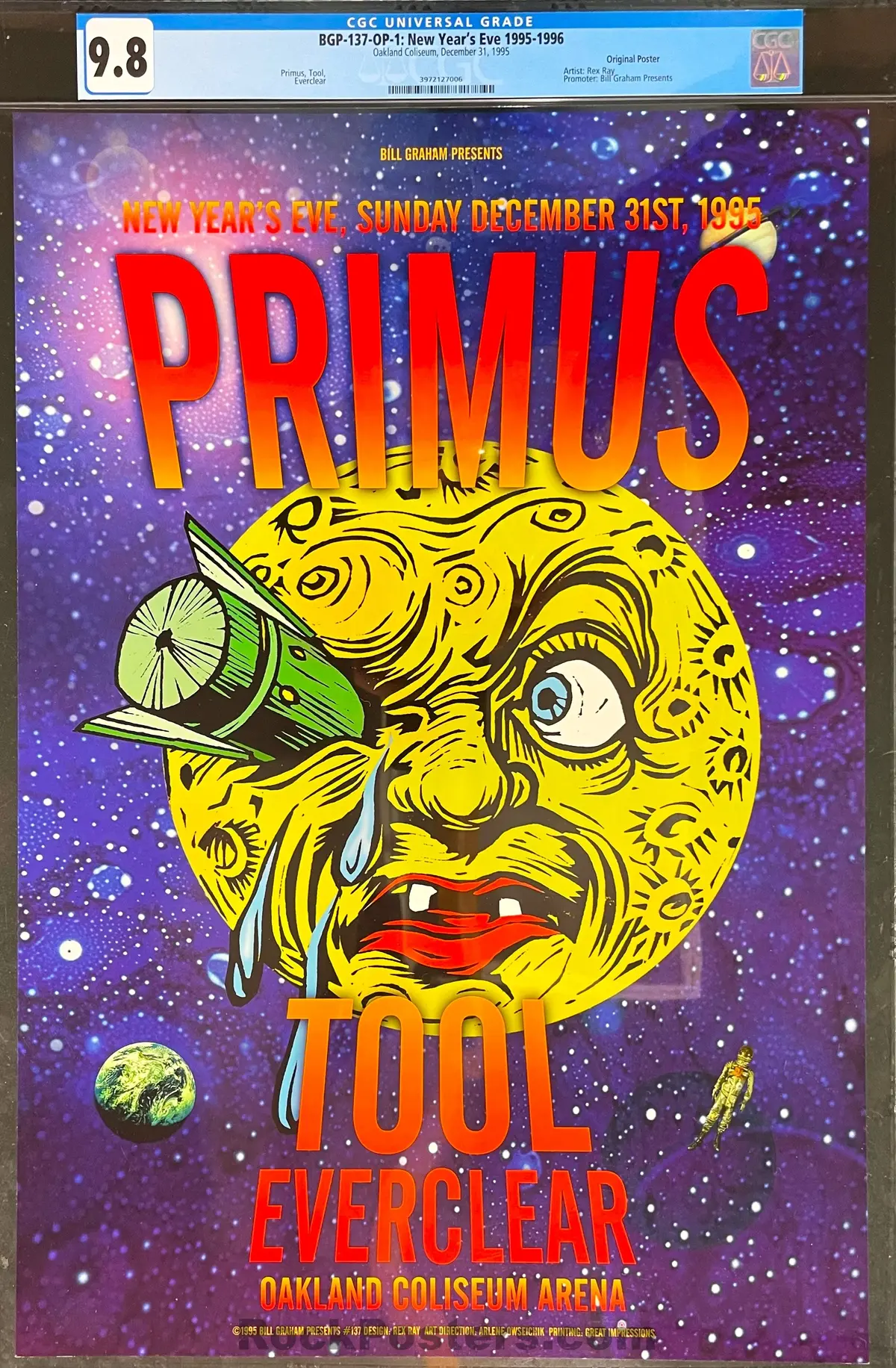Auction - Bgp-137 - Primus/Tool - 1995 New Years Poster - Oakland Coliseum - Cgc Graded 9.8 1