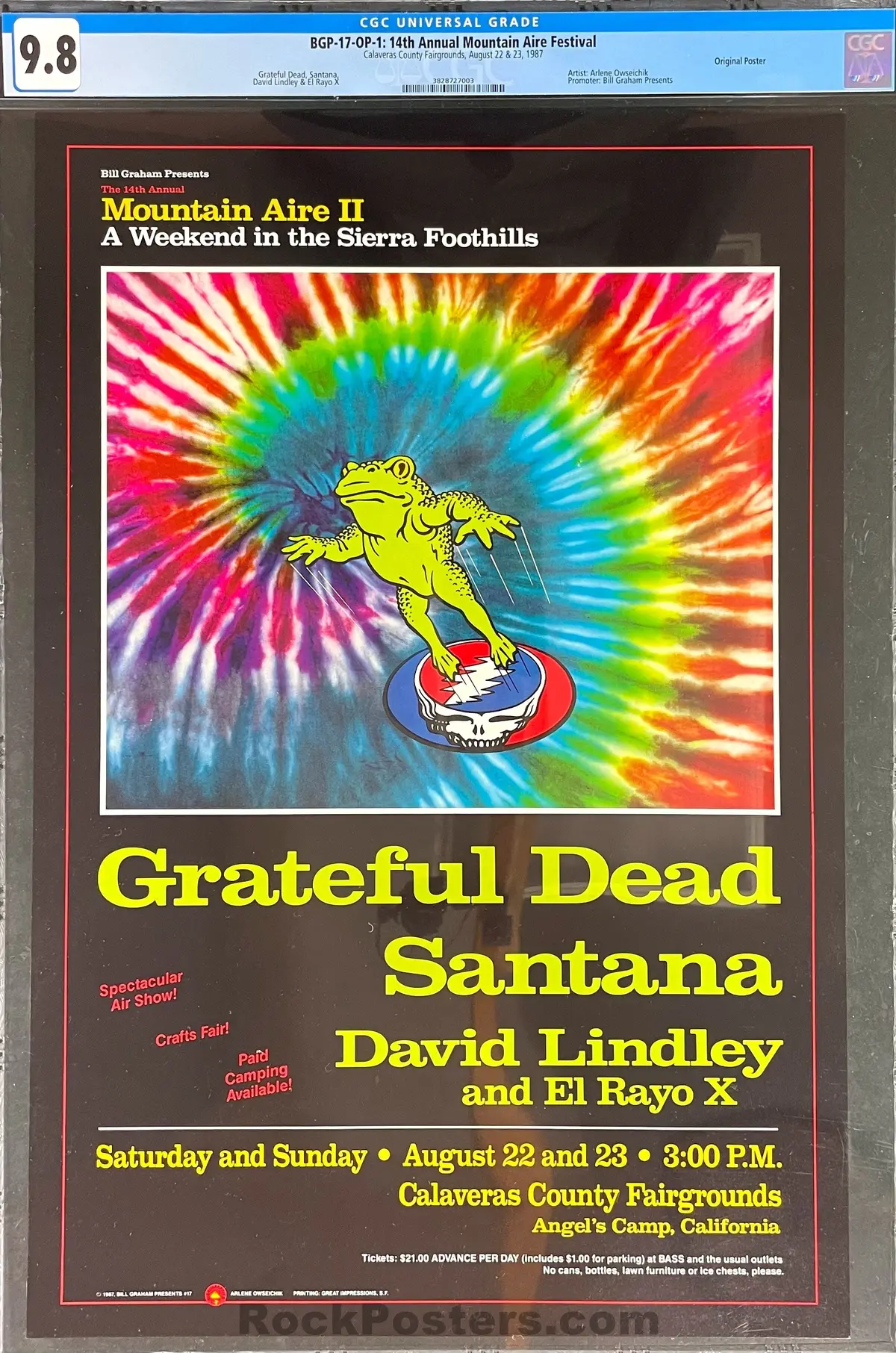 Auction - Bgp-17 - Grateful Dead - Santana David Lindley - Mountain Aire - 1987 Poster - Calaveras County - Cgc Graded 9.8 1