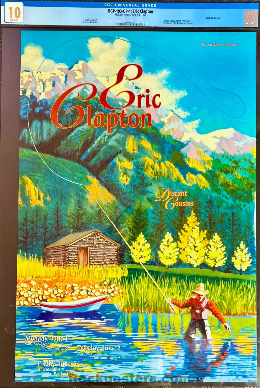 Auction - Bgp-193 - Eric Clapton - Christopher Peterson - 1998 Poster - San Jose Arena - Cgc Graded 10 Gem Mint 1