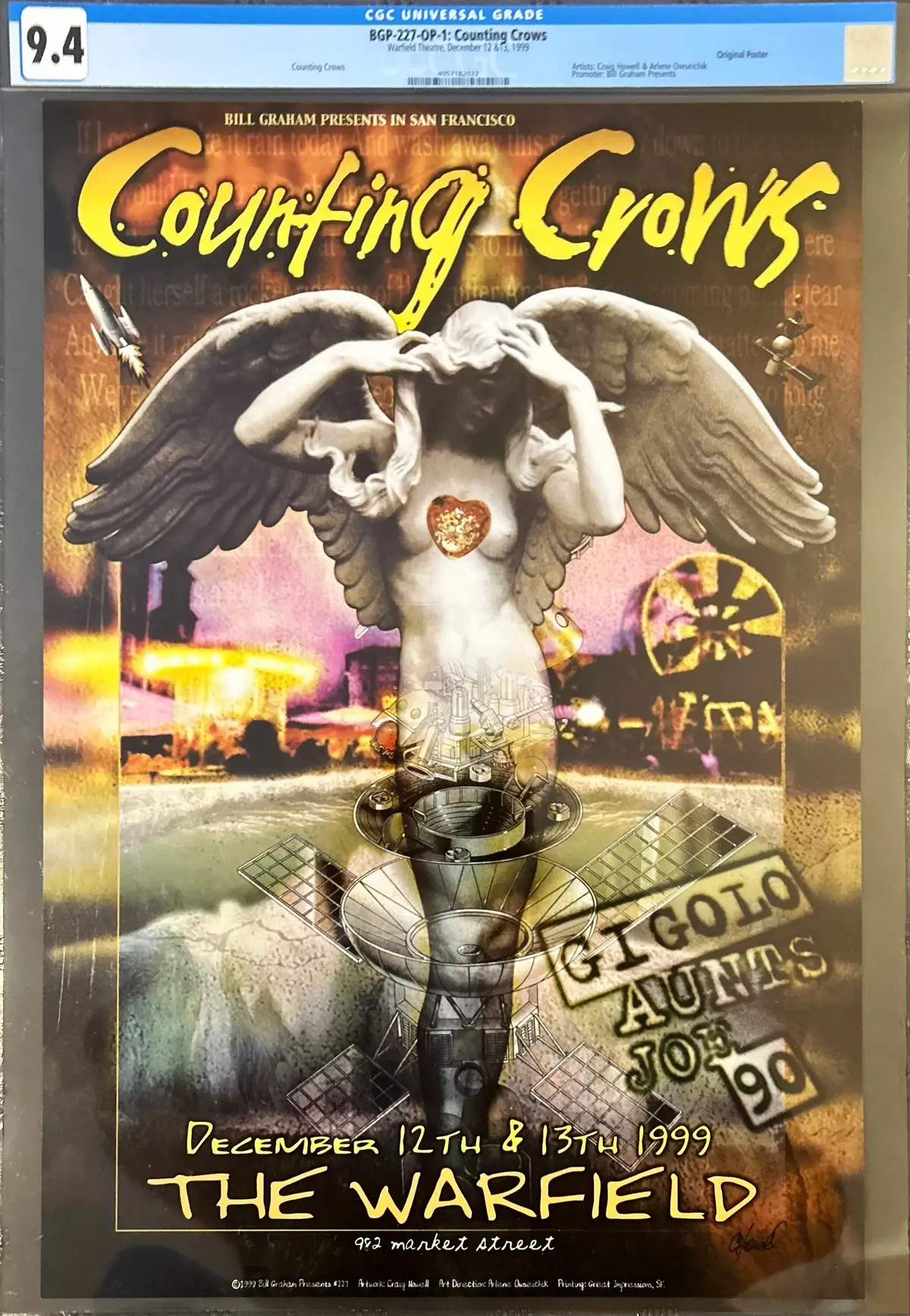 Auction - Bgp-227 - Counting Crows - 1999 Poster - Warfield Theater - Cgc Graded 9.4 1