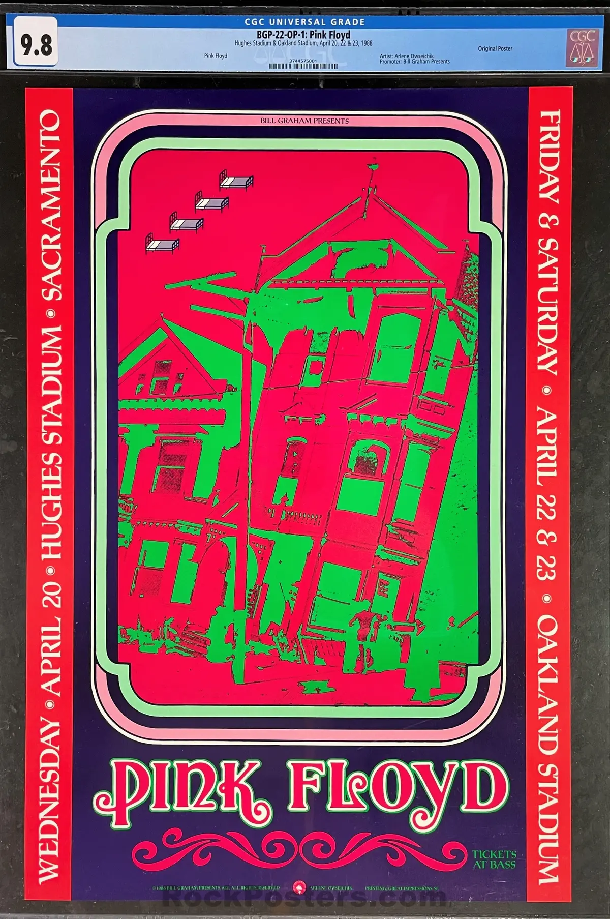 Auction - Bgp-22 - Pink Floyd - 1988 Poster - Oakland & Hughes Stadium - Cgc Graded 9.8 1