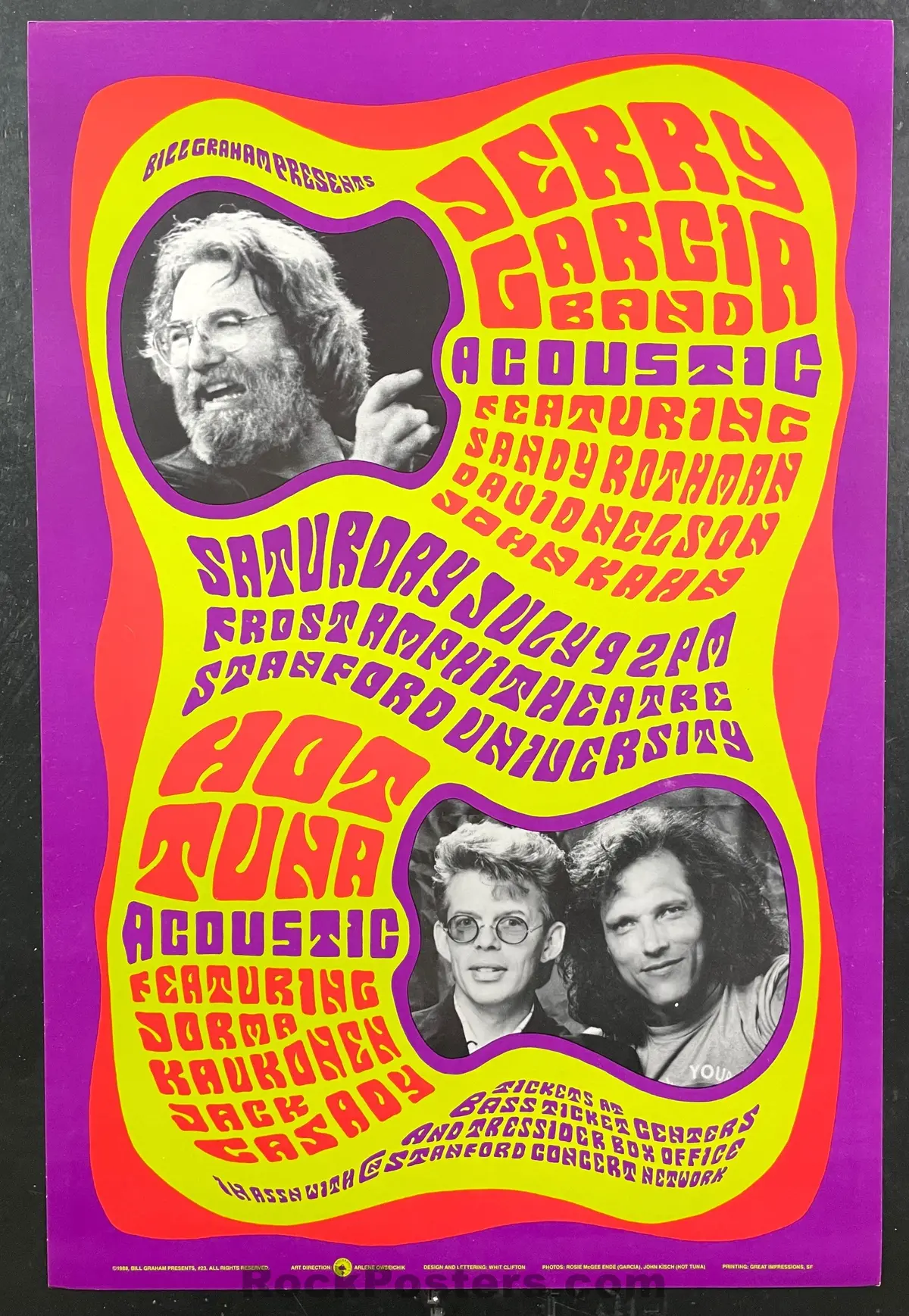Auction - Bgp-23 - Jerry Garcia Band -  Hot Tuna - 1988 Poster - Frost Amphitheater - Near Mint Minus 1