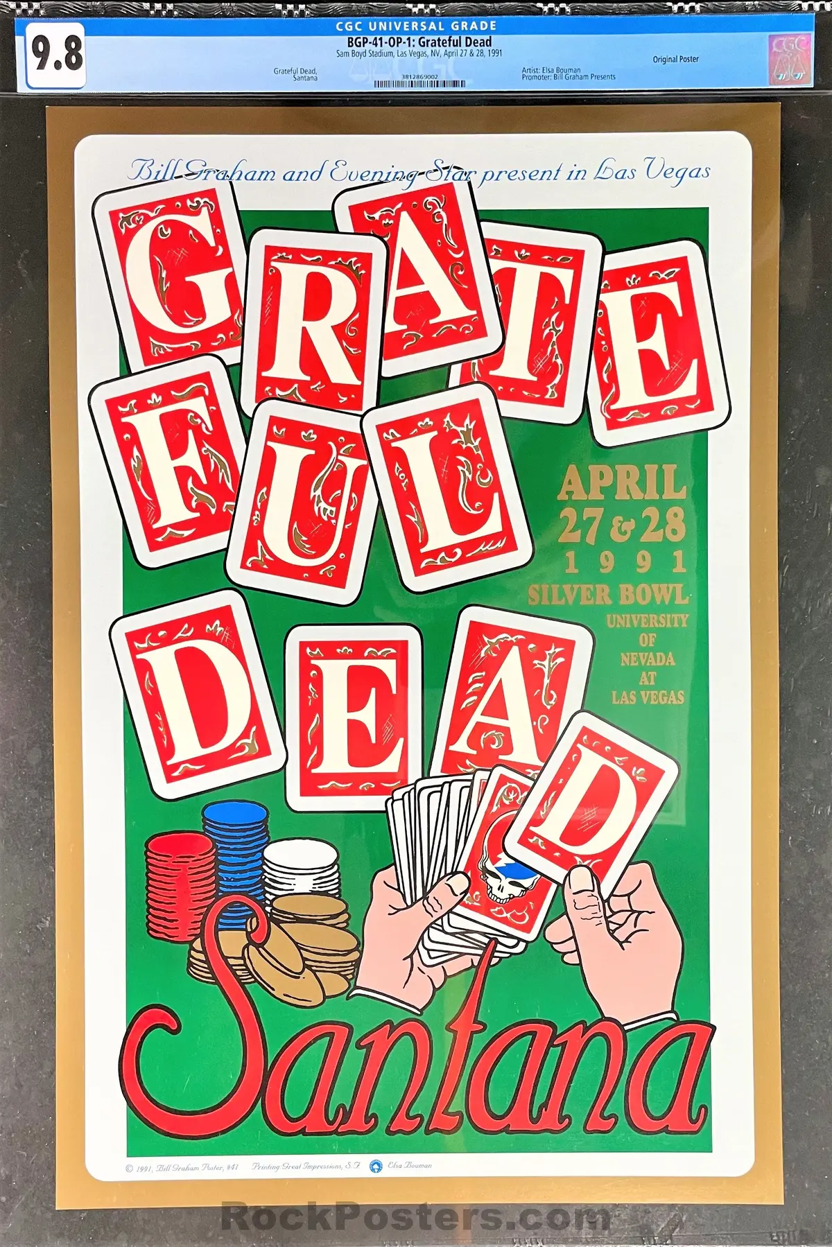 Auction - Bgp-41 - Grateful Dead Santana - 1992  Poster - Las Vegas - Cgc Graded 9.8 1