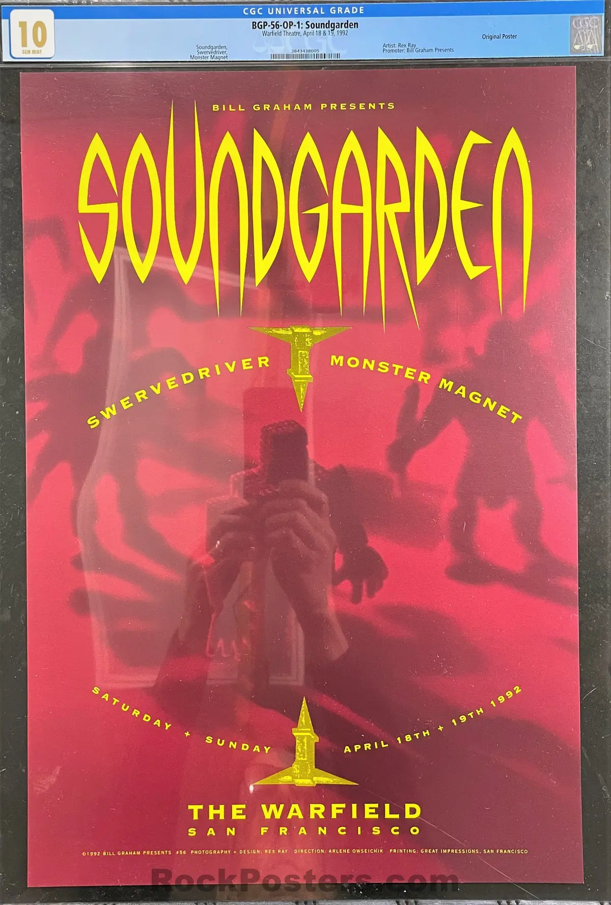Auction - Bgp-56 - Soundgarden - 1992 Poster - Warfield Theater - Cgc Graded 10 Gem Mint 1