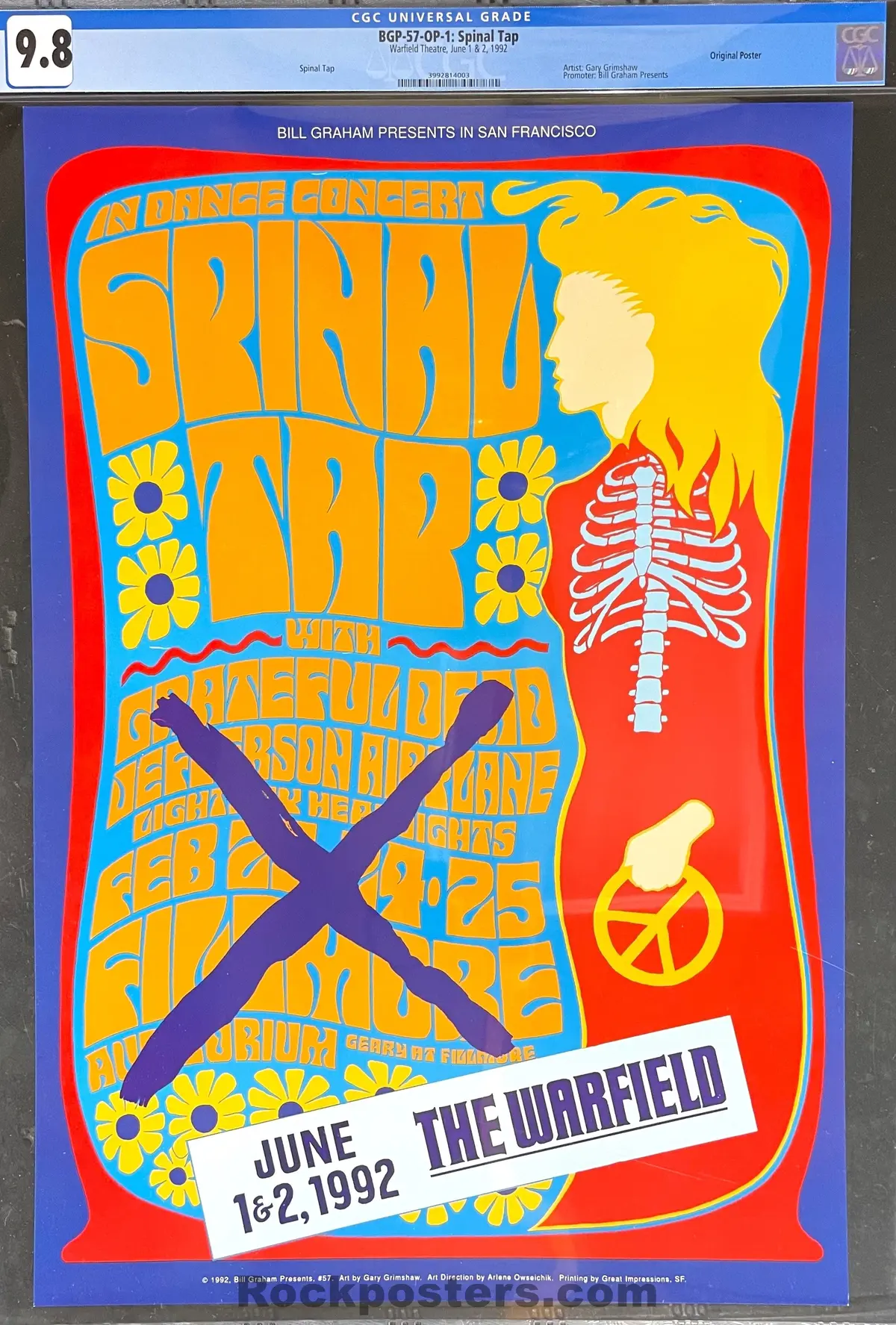 Auction - Bgp-57 - Spinal Tap - Gary Grimshaw - 1992 Poster - Warfield Theater - Cgc Graded 9.8 1