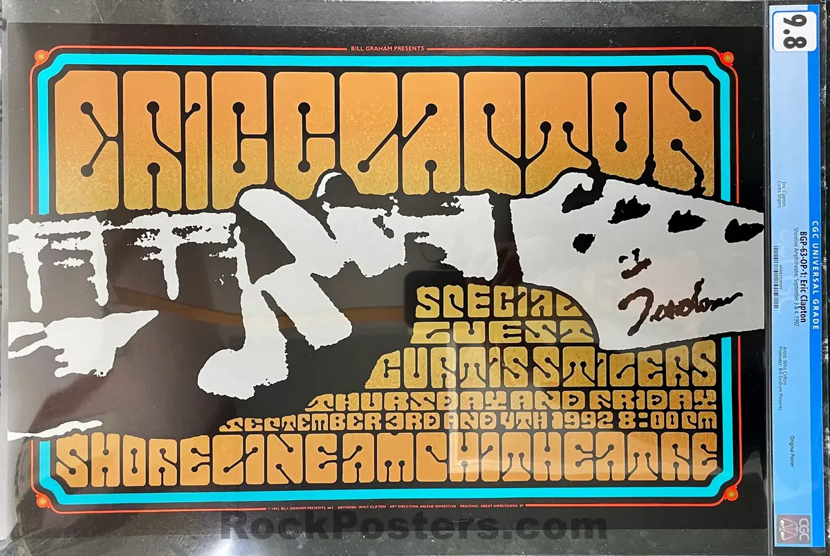 Auction - Bgp-63 - Eric Clapton - 1992 Poster - Shoreline Amphitheater - Cgc Graded 9.8 1