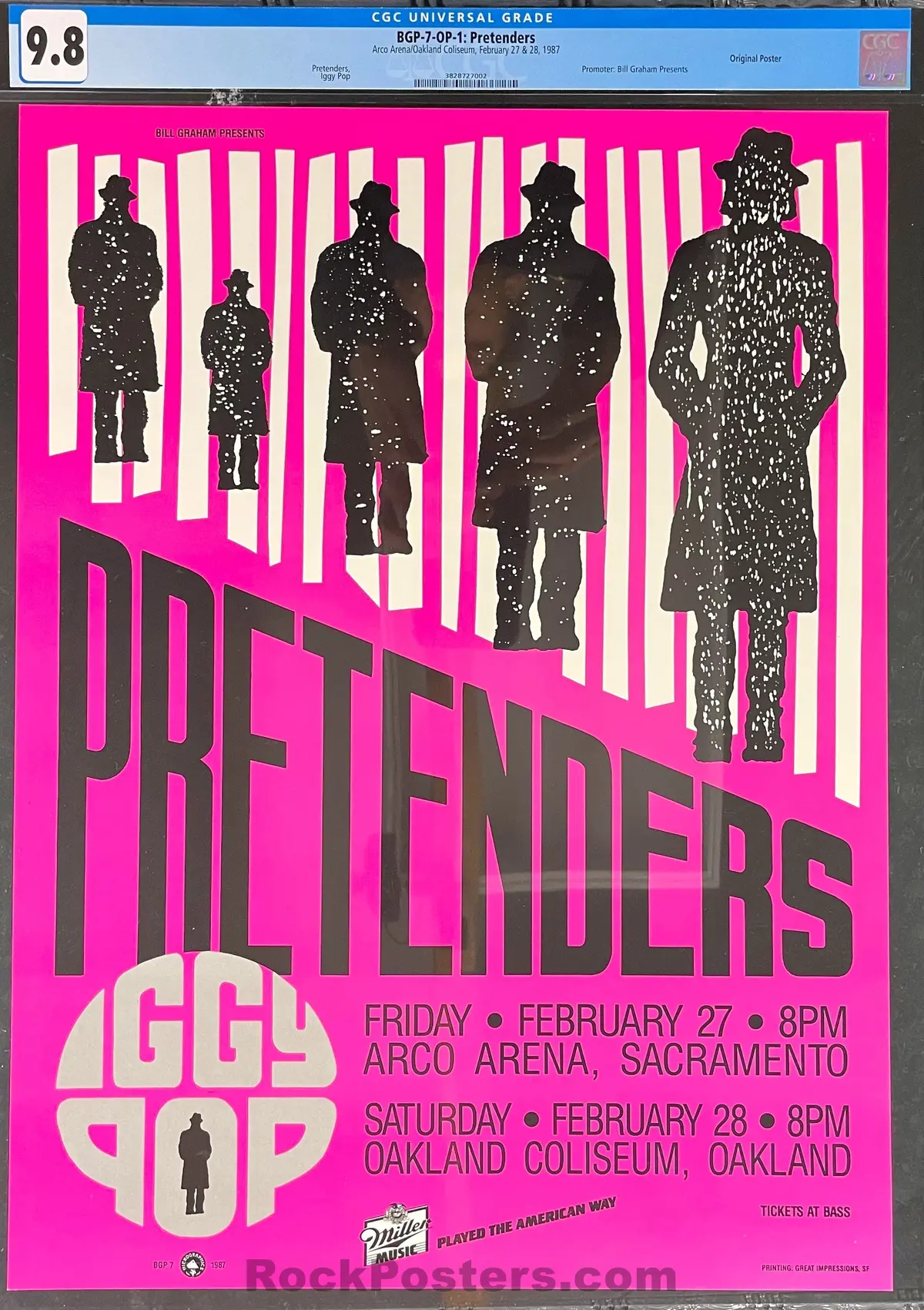 Auction - Bgp-7 - The Pretenders - Iggy Pop - Arlene Owseichik - 1987 Poster - Arco Arena - Cgc Graded  9.8 1