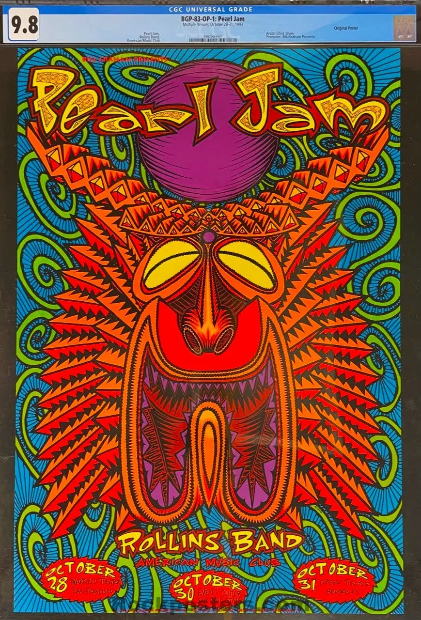 Auction - Bgp-83 - Pearl Jam - 1993 Poster - Warfield Theater - Cgc Graded 9.8 1