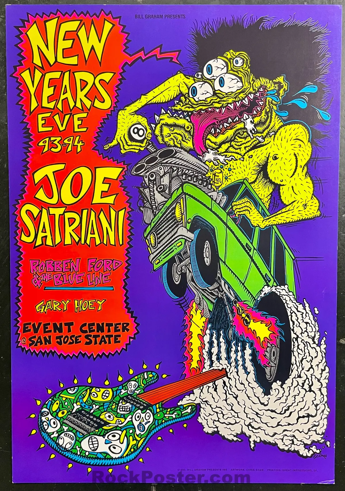 Bgp-89 - Joe Satriani - New Year's Eve -  1993-94 Concert Poster - San Jose - Excellent 1
