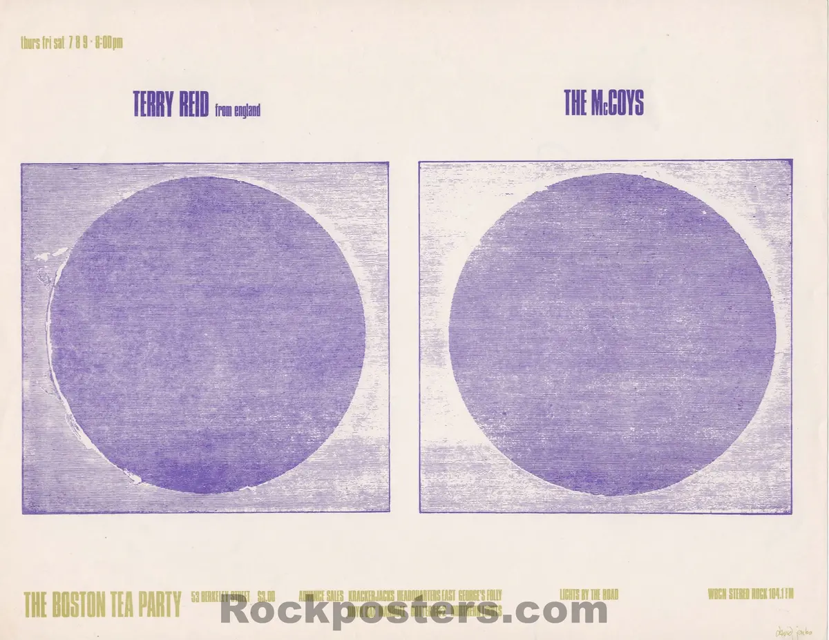 Auction - Terry Reid Rick Derringer - 1969 Handbill - Boston Tea Party - Excellent 1