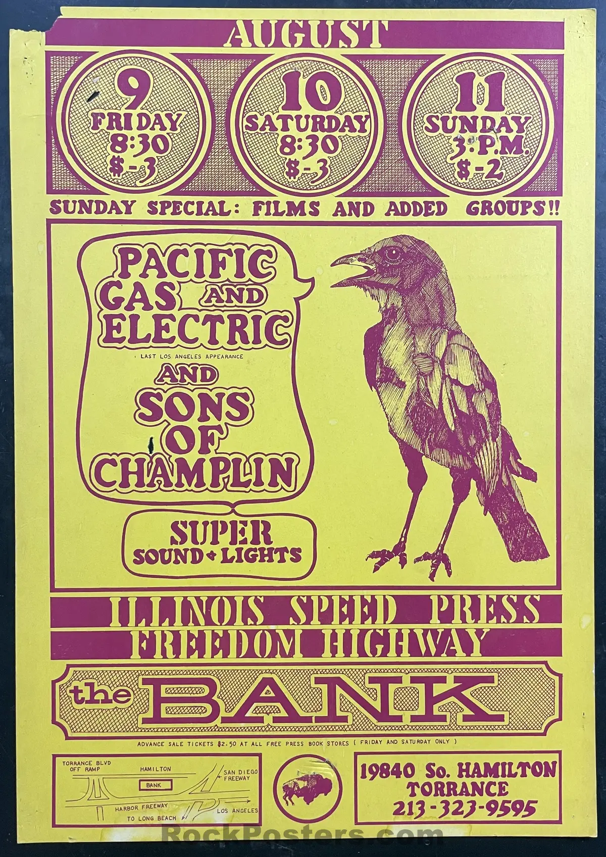 Auction - Sons Of Champlin - 1968 Board Poster - The Bank - Good 1
