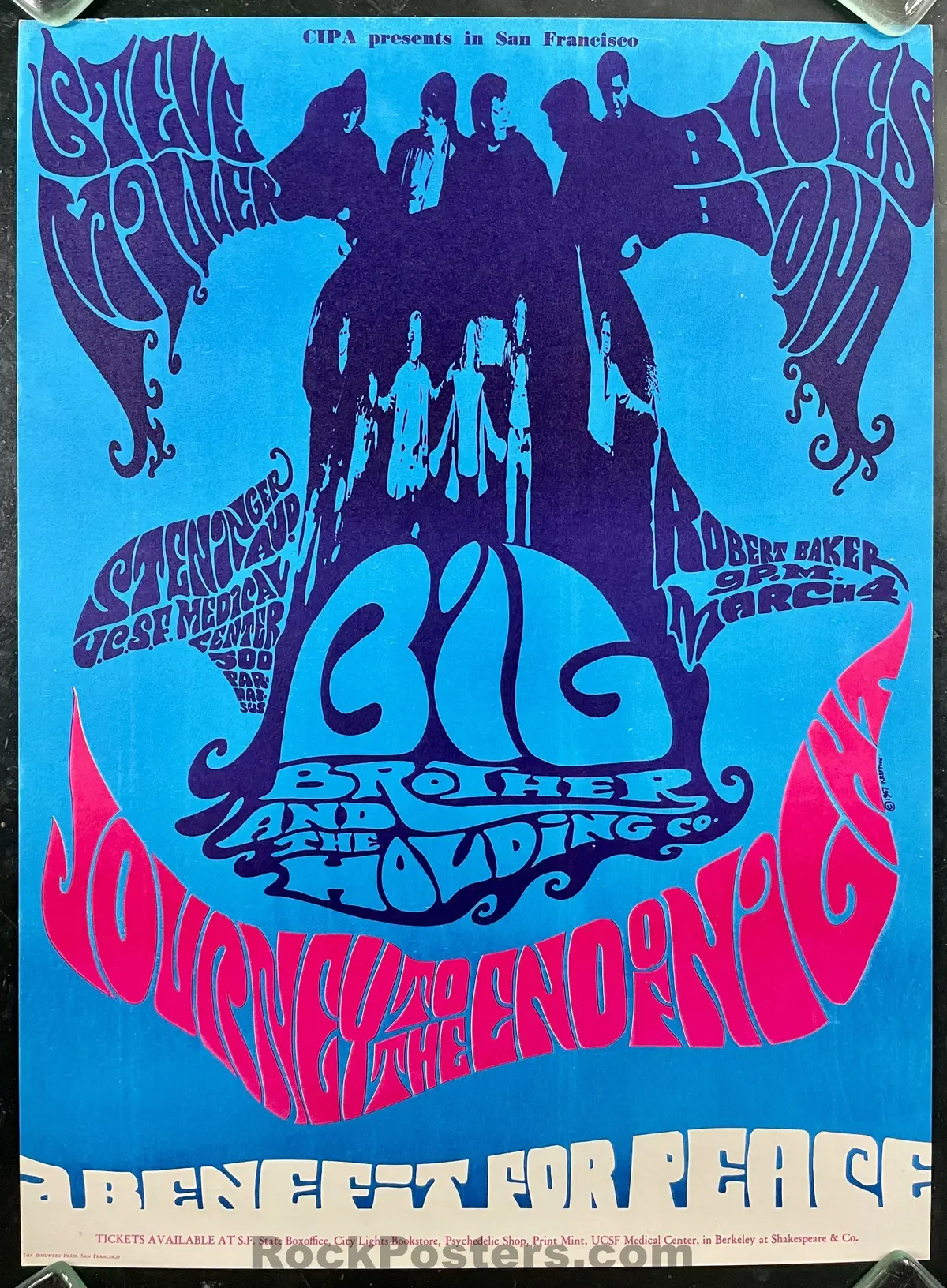 Auction - Janis Joplin Big Brother - Benefit For Peace - Ucsf - 1967 Concert Poster - Near Mint Minus 1