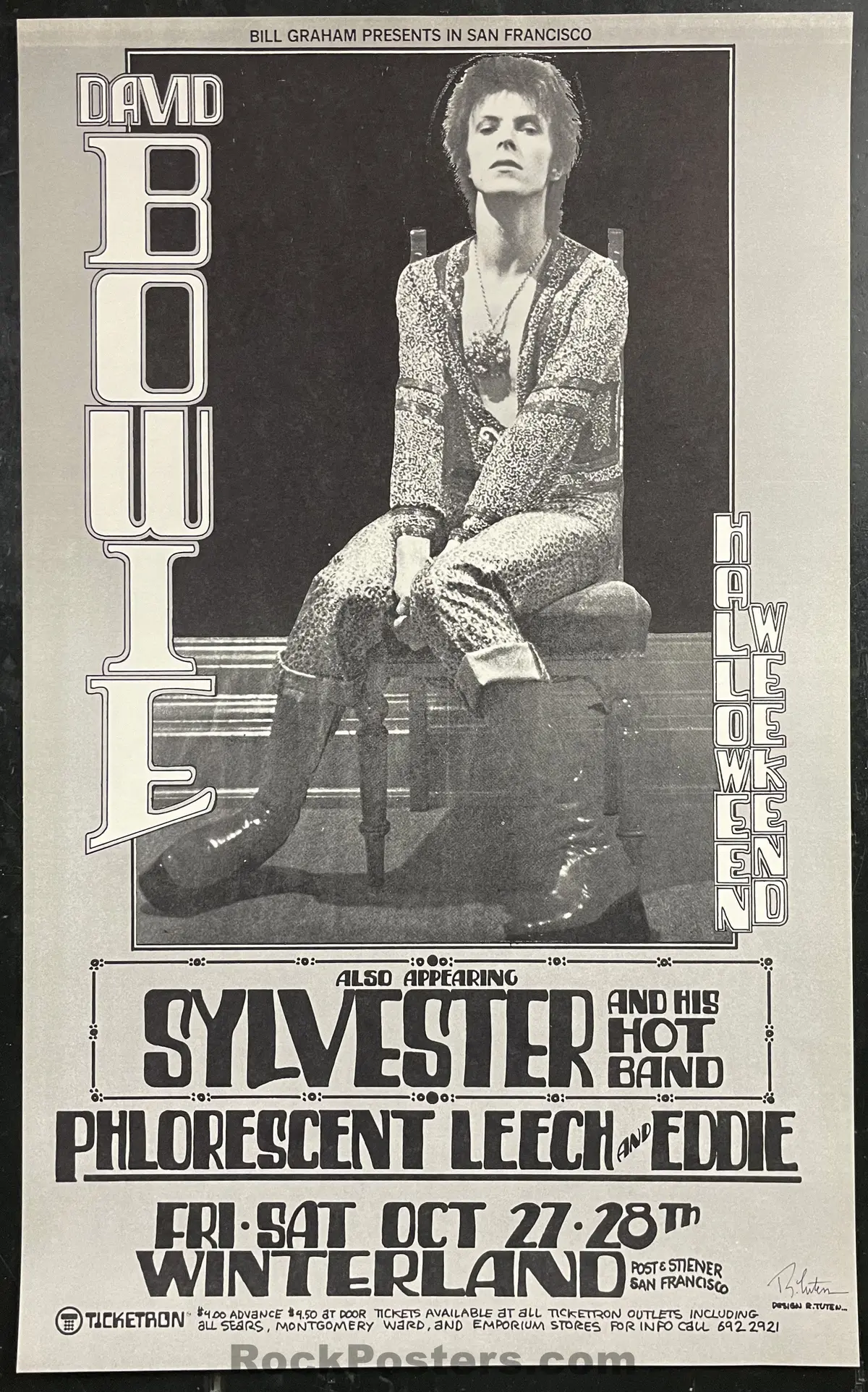 Auction - David Bowie - Flo & Eddie - Randy Tuten Signed - Winterland - 1972 Poster  - Near Mint Minus 1