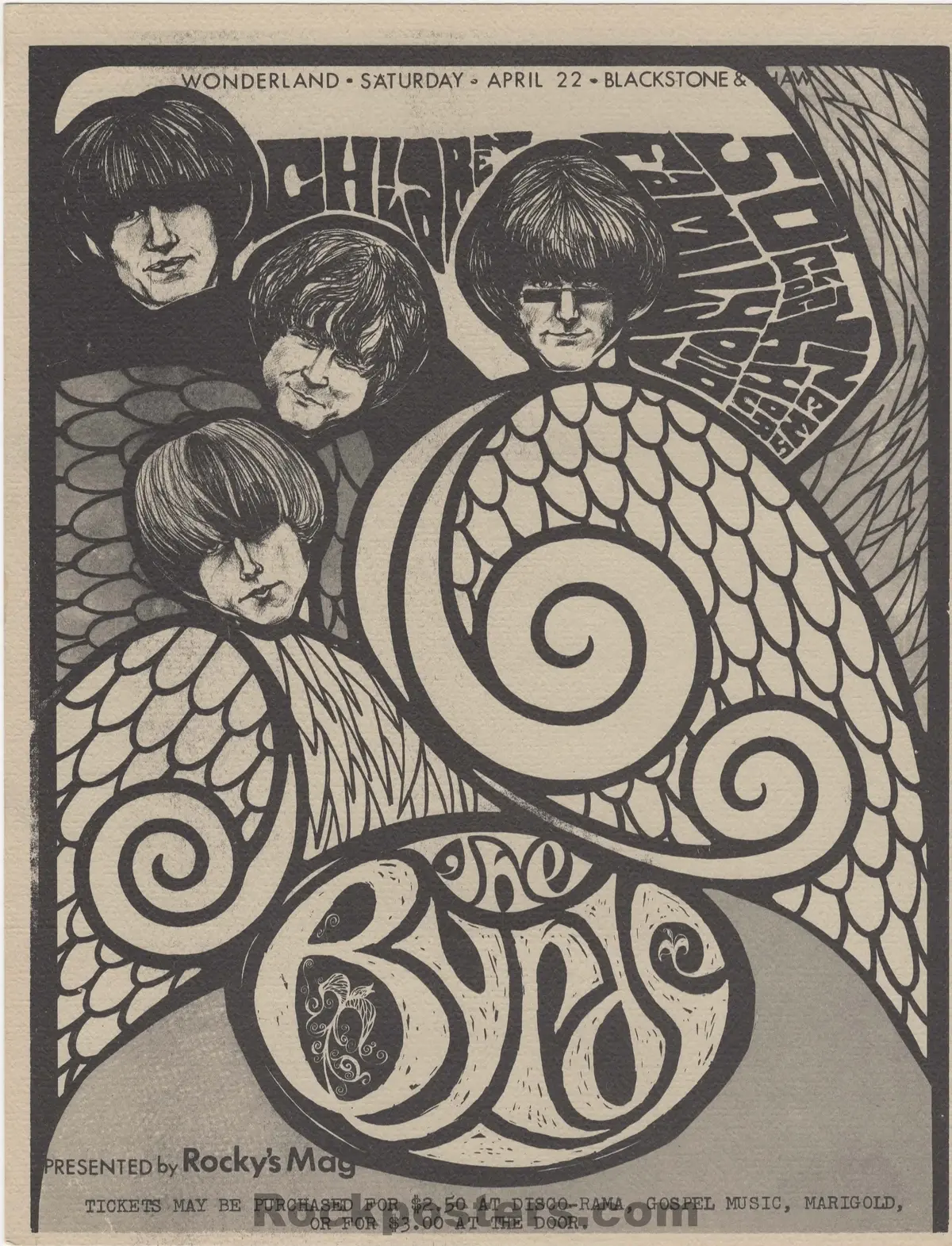Auction - The Byrds - Rocky's Mag Fresno - 1967 Handbill - Near Mint Minus 1