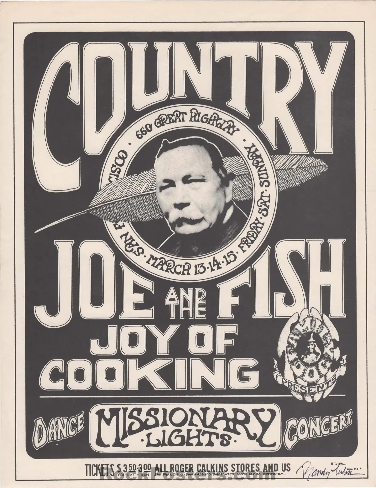 Auction - Fd Great Highway - Country Joe - Randy Tuten Signed - 1967 Handbill - Excellent 1