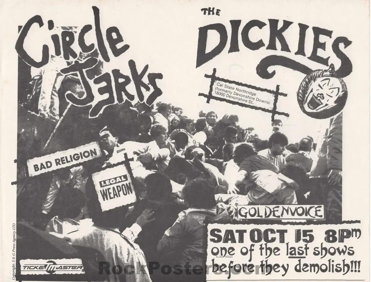Auction -  Circle Jerks - Bad Religion/The Dickies - 1980S Punk Flyers (2) - Csun & San Diego - Excellent 1
