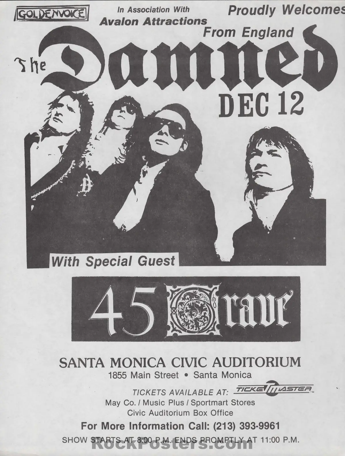 Auction - The Damned - 45 Grave - 1985 Punk Flyer - Santa Monica Civic - Near Mint 1