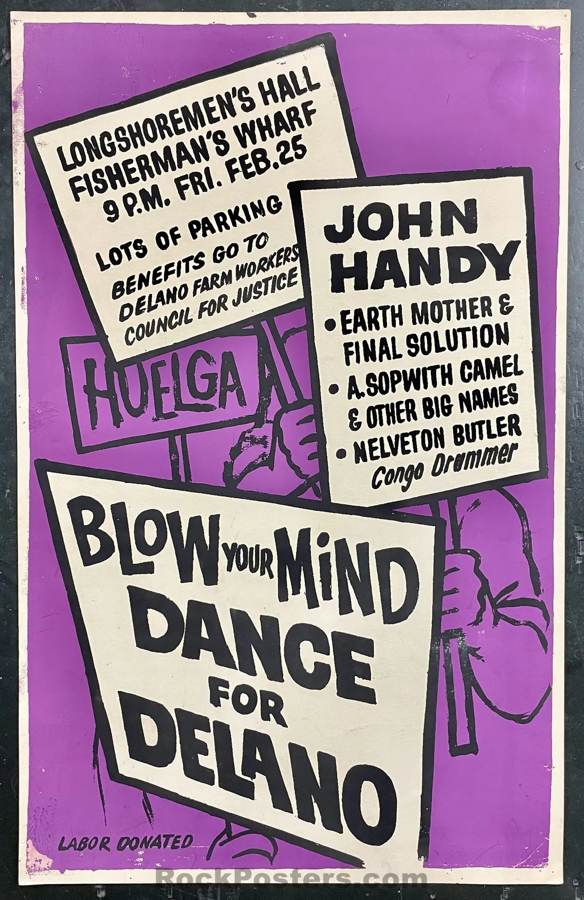 Auction - Delano Farm Workers Strike - 1966 Benefit Poster - Longshoremen's Hall - Excellent 1